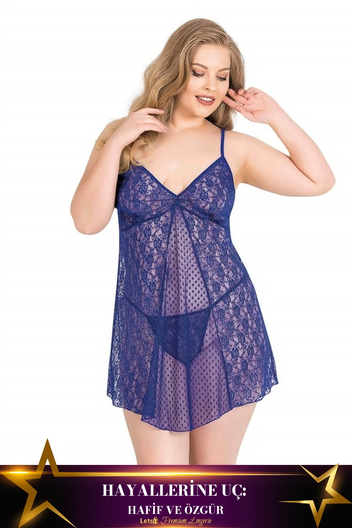 Büyük Kısa Tül Gecelik Saks Mavisi Renk