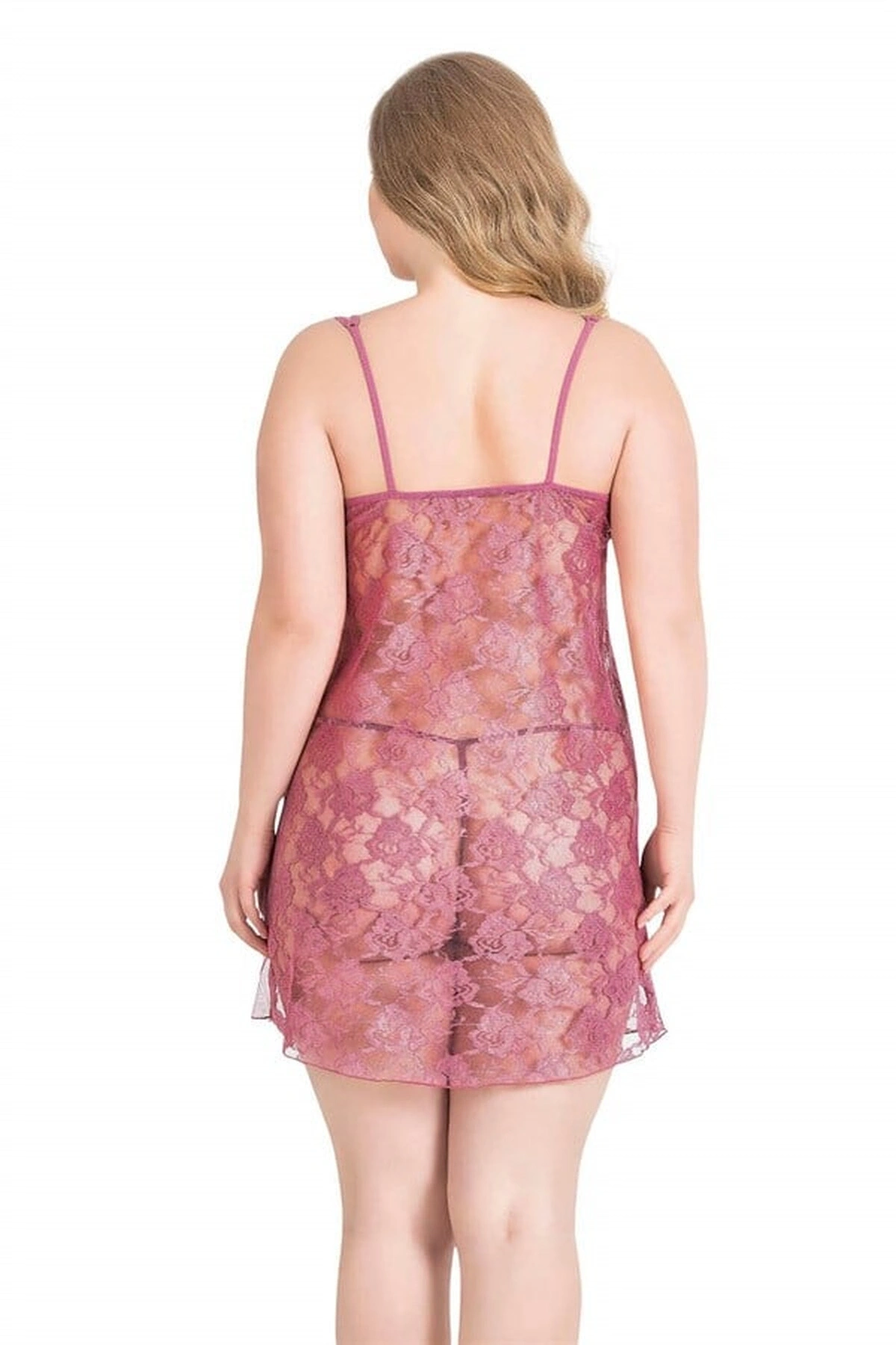 Büyük Kısa Tül Gecelik Takımı Gül Kurusu Renk