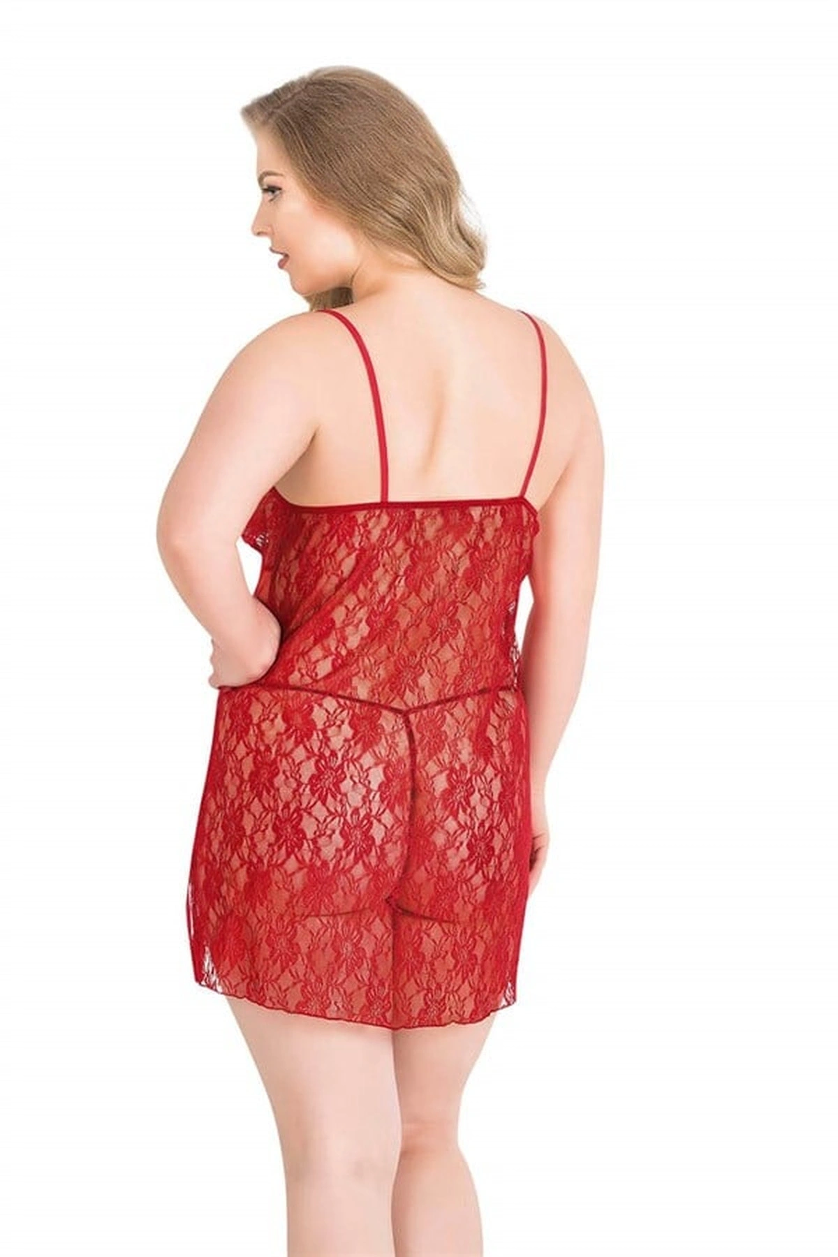 Büyük Kısa Tül Gecelik Takımı Kırmızı Renk