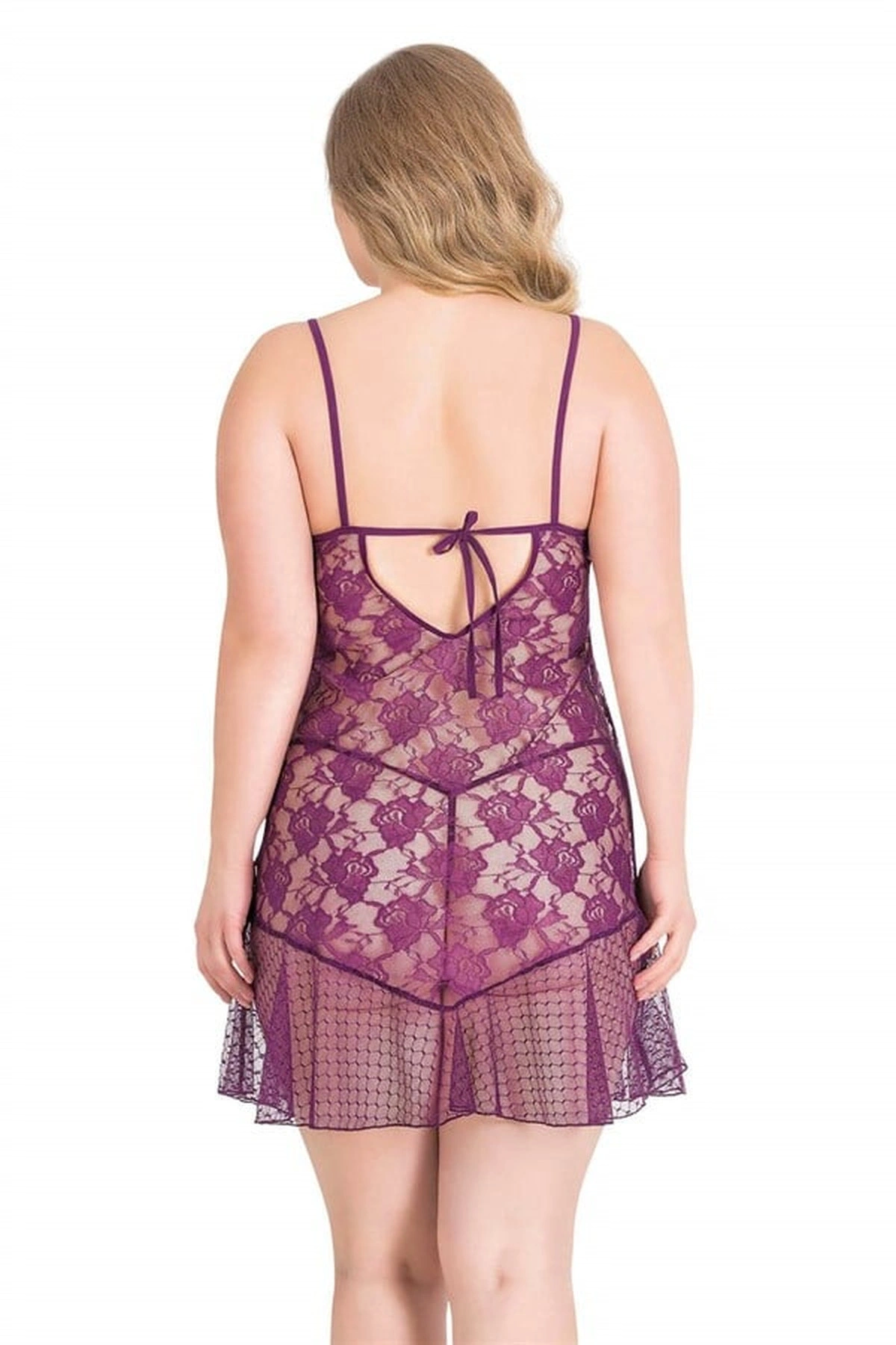 Büyük Kısa Tül Gecelik Takımı Mor Renk