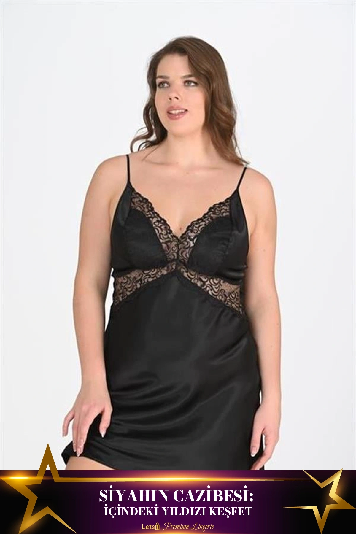 Büyük Saten 2 Parça Sabahlık Takımı Siyah Renk