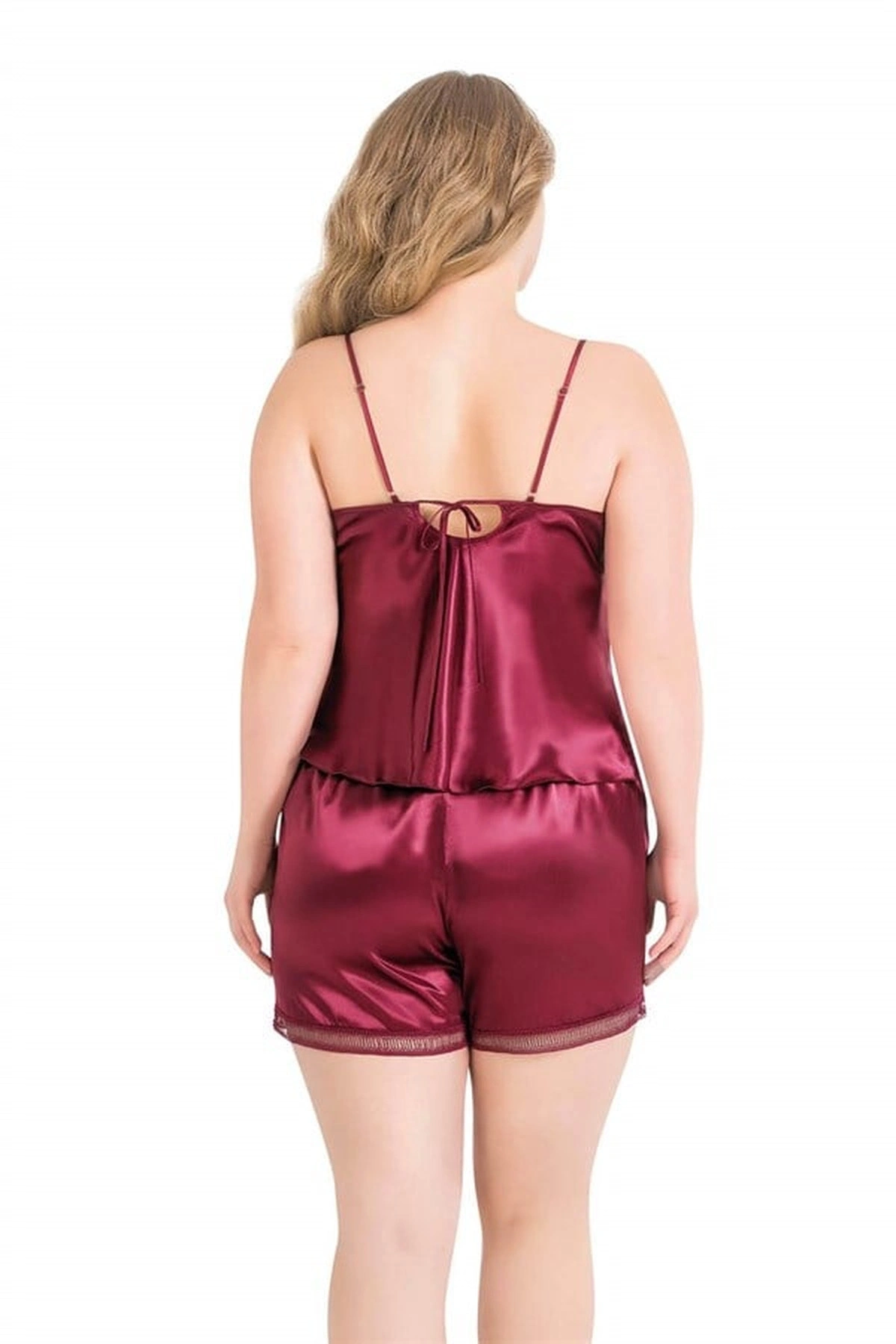 Büyük Saten Babydoll Şort Takımı Bordo Renk