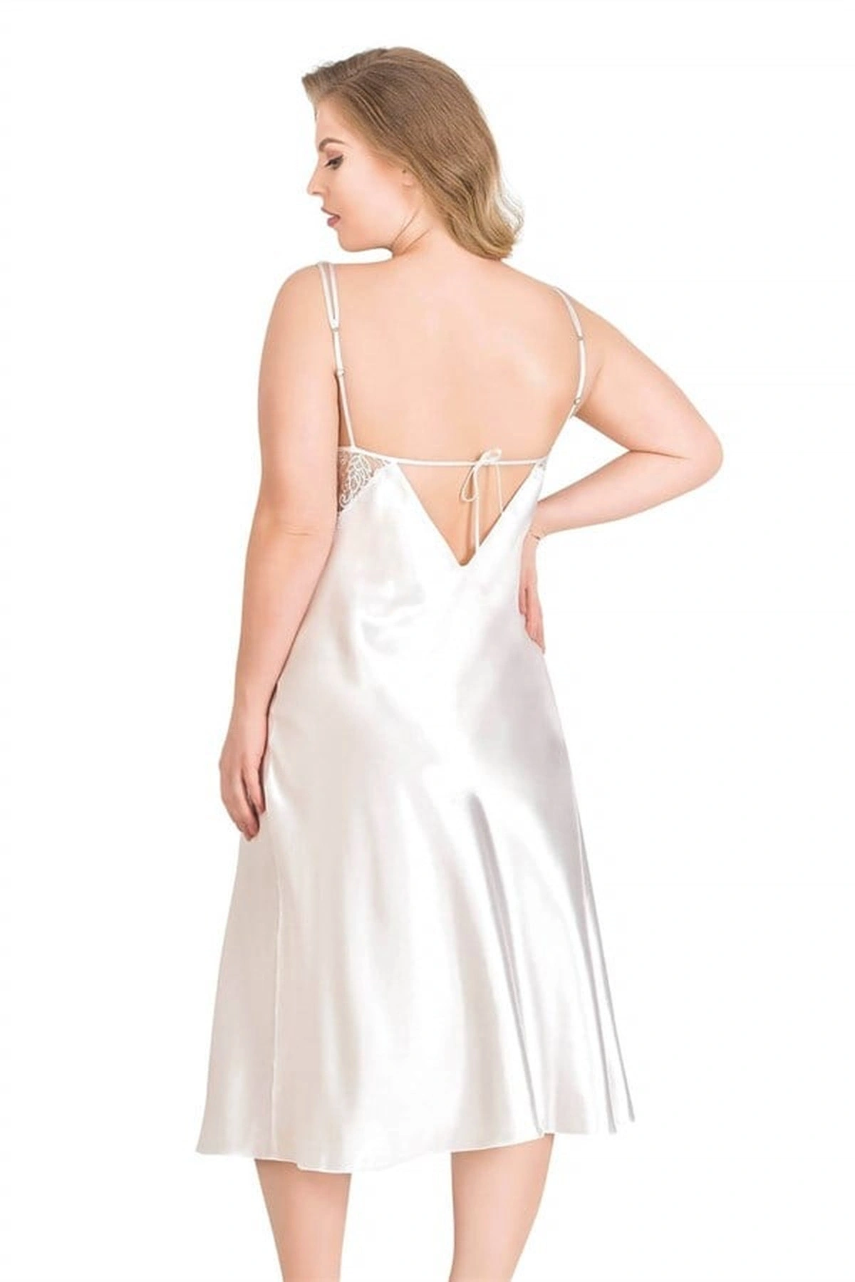 Büyük Uzun İkili Saten Sabahlık Gecelik Takımı Ekru Renk