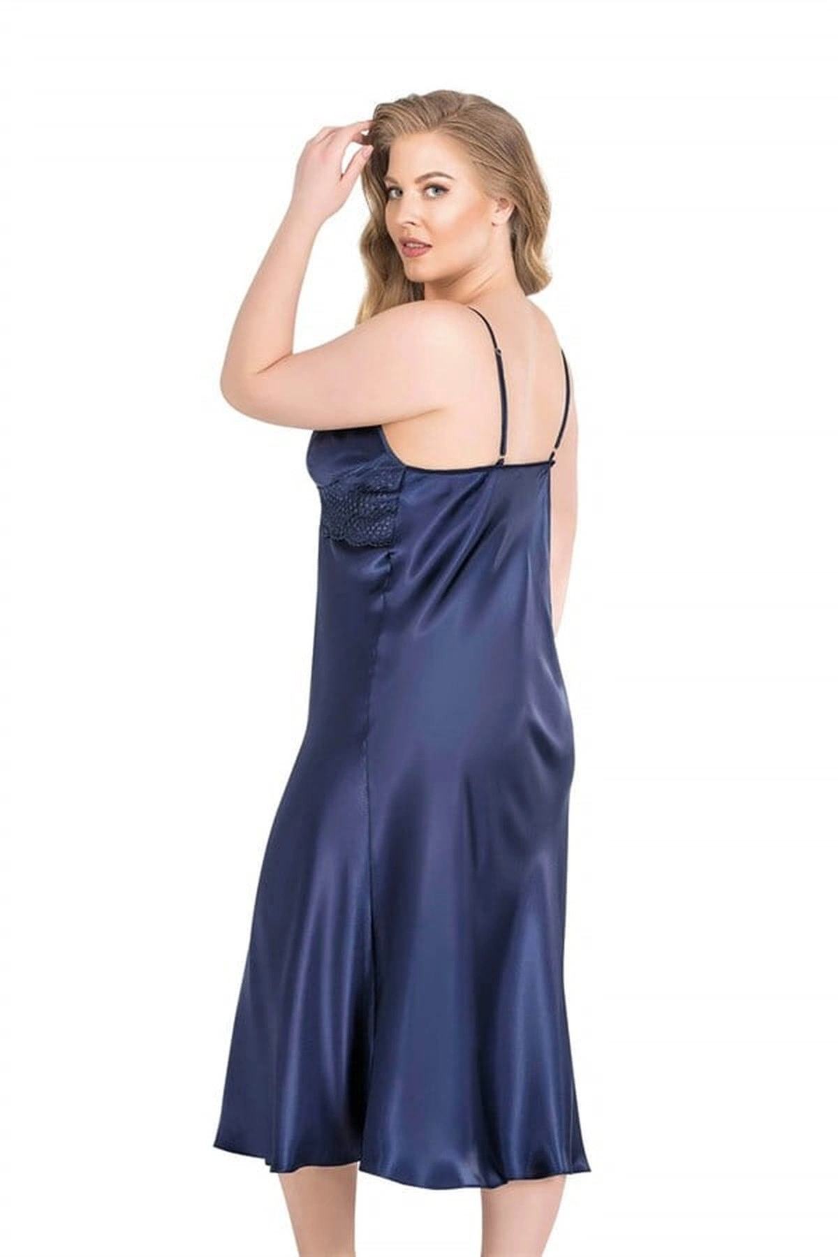 Büyük Uzun İkili Saten Sabahlık Gecelik Takımı Lacivert Renk