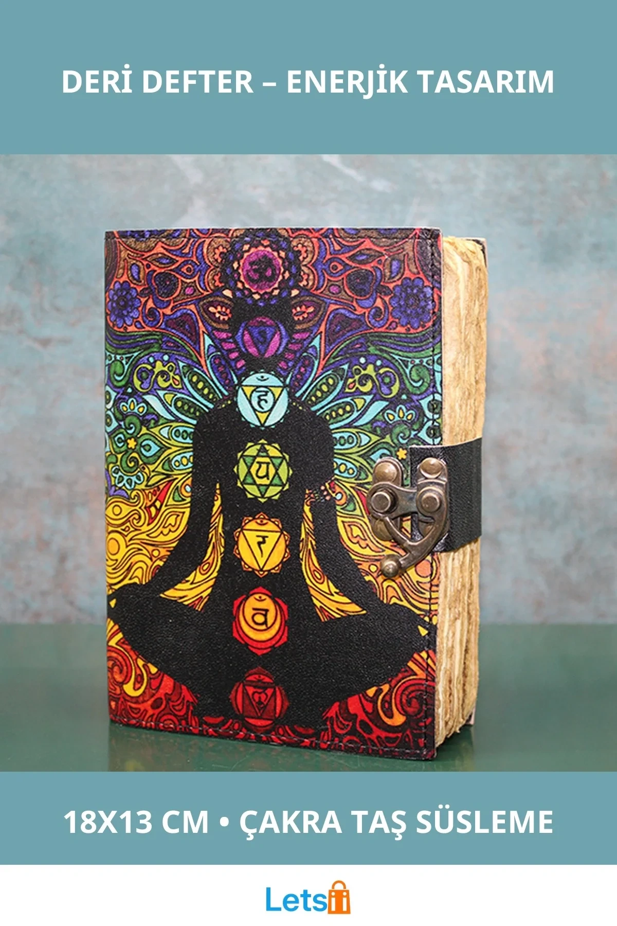 Çakra Temalı Deri Defter 18x13 cm
