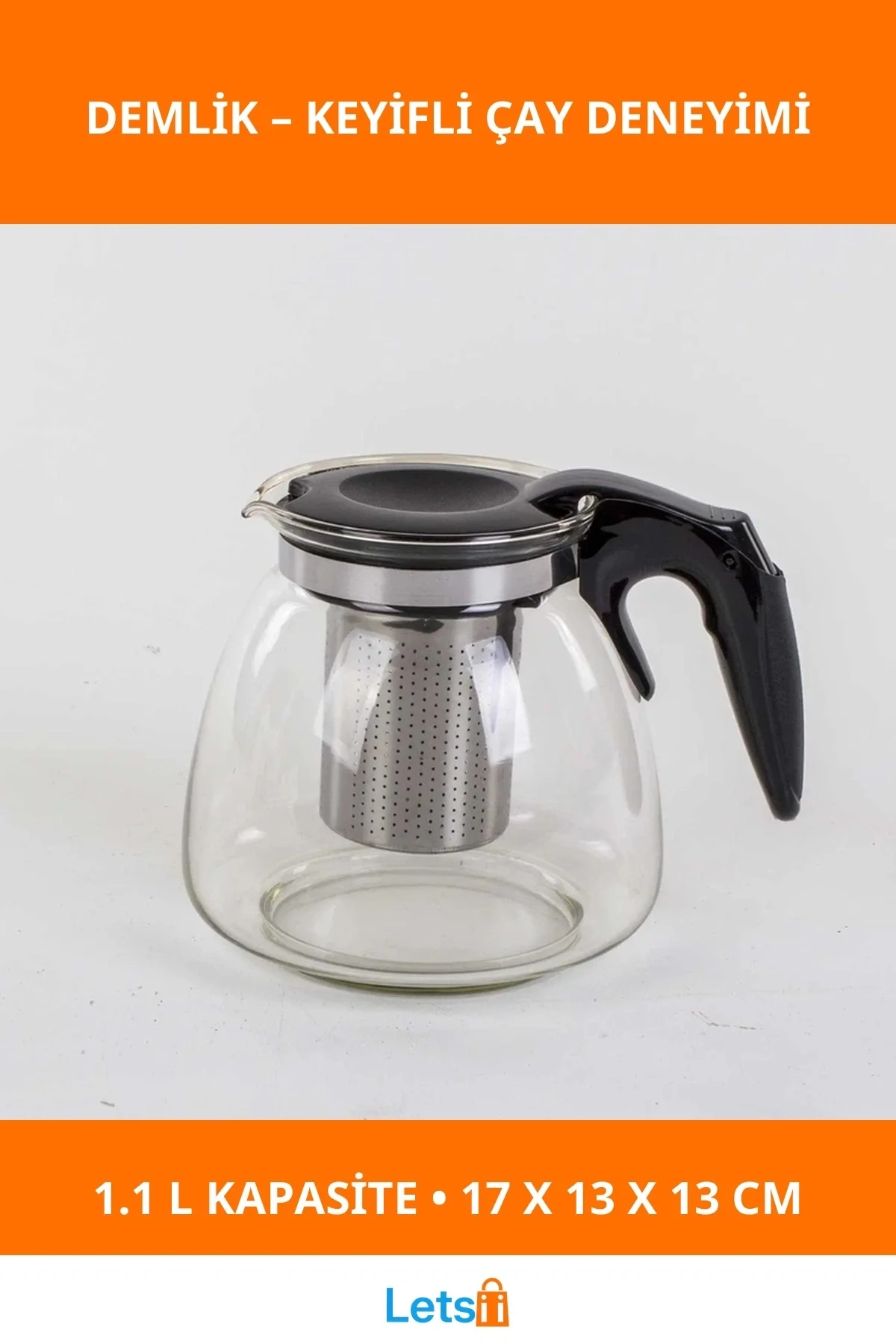 Cam Süzgeçli Dekoratif Çay Demlik 1.1L