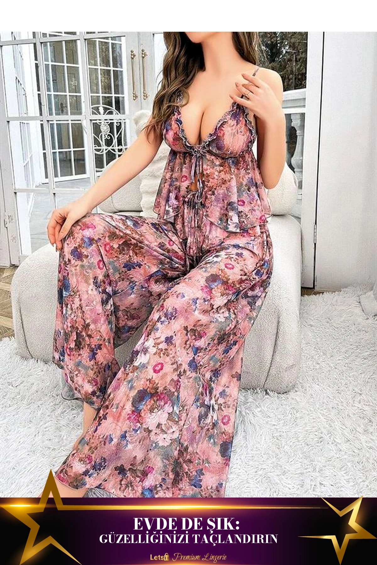 Çiçek Desenli Salaş Kesim Rahat 2Li Ev Takımı Standart Renk