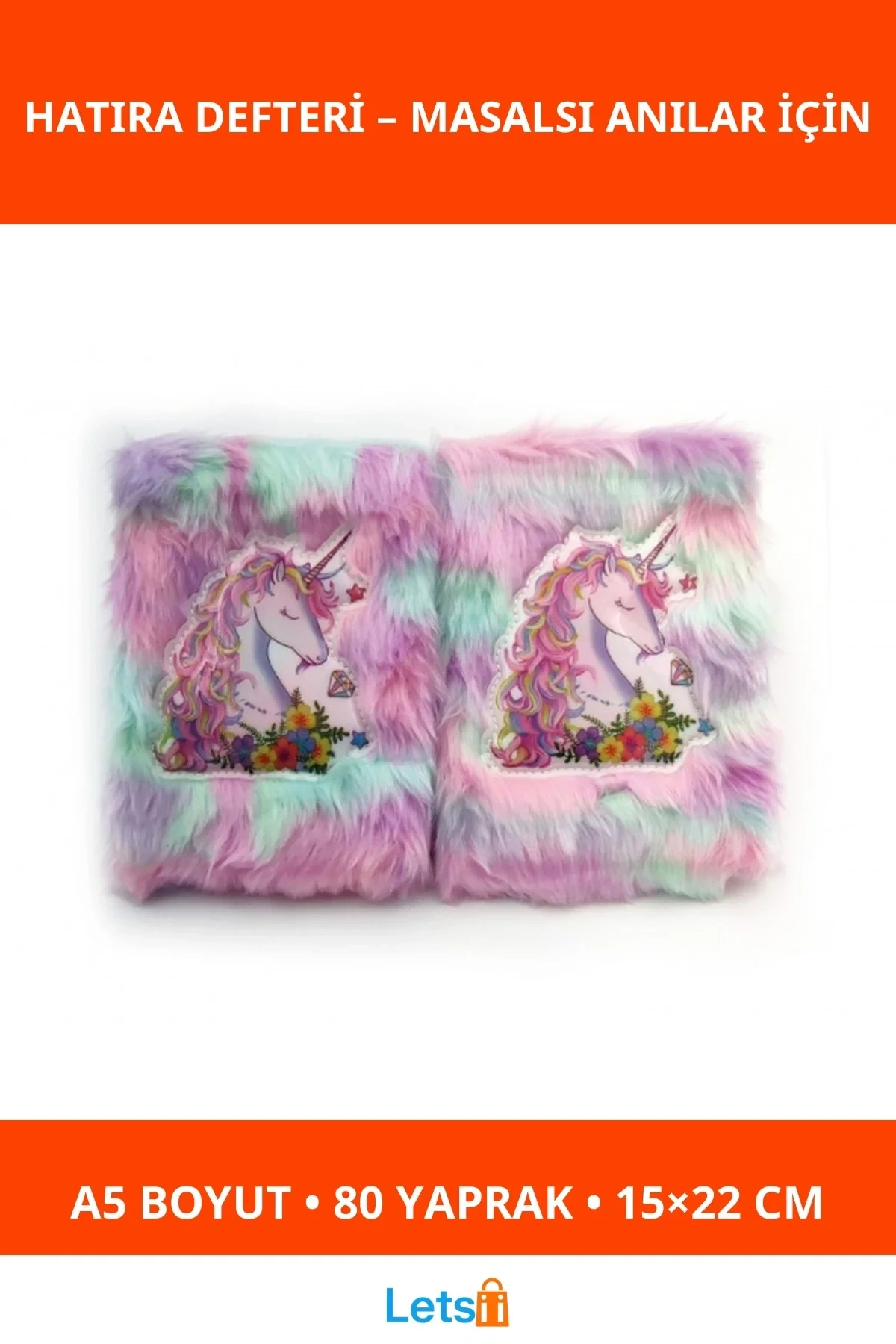 Çiçekli Unicorn Tasarımlı Peluş Hatıra Defteri A5 80 Yaprak