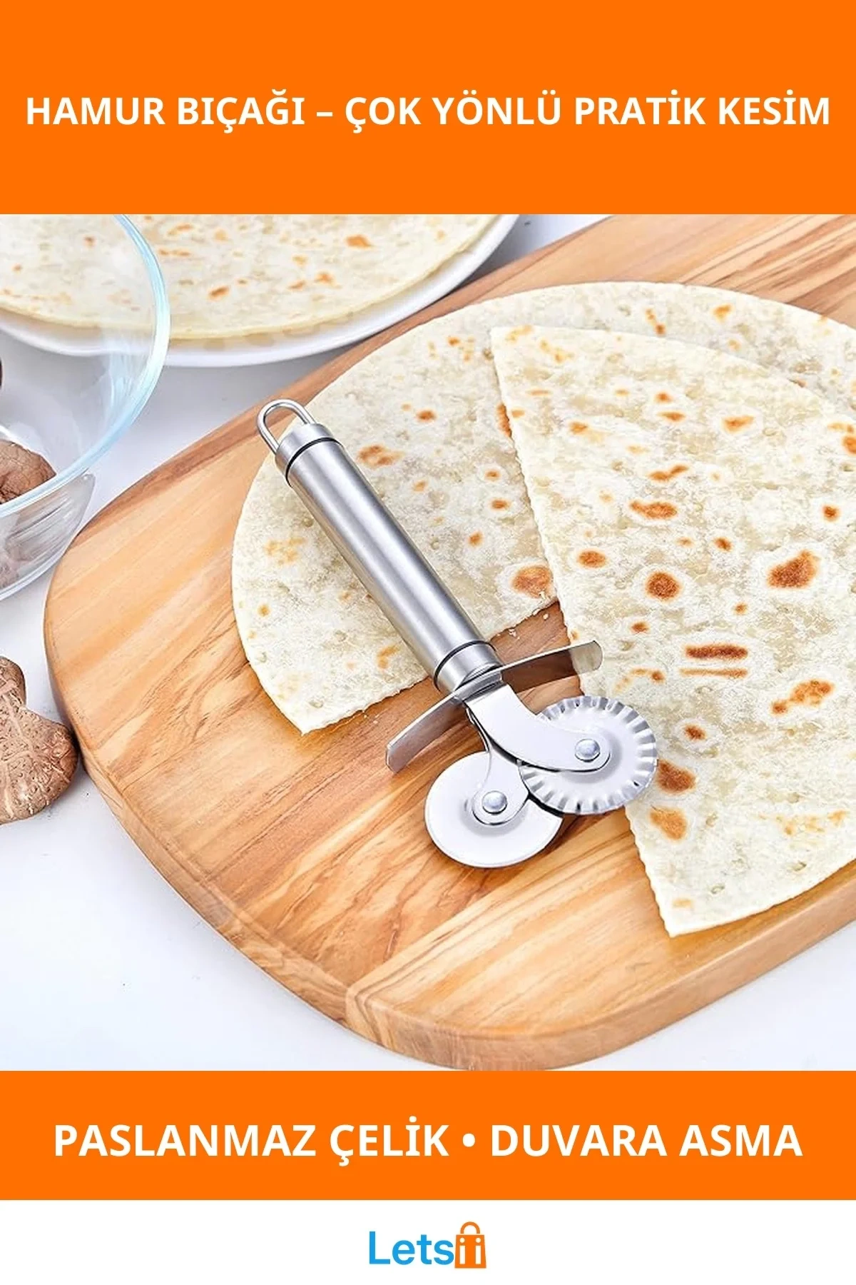 Çift Başlıklı Paslanmaz Çelik Pizza Hamur Bıçağı