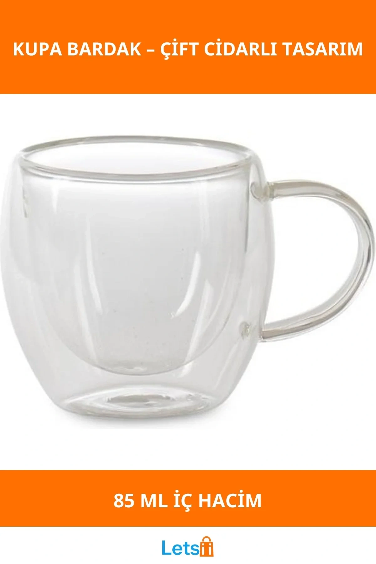 Çift Cidarlı Cam Kupa Bardak 85 ml