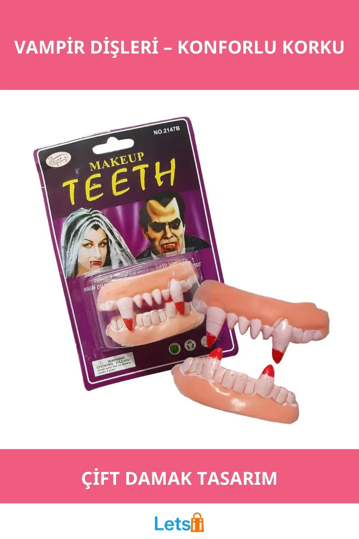 Çift Damak Yumuşak Vampir Dişleri Korku Temalı Aksesuar