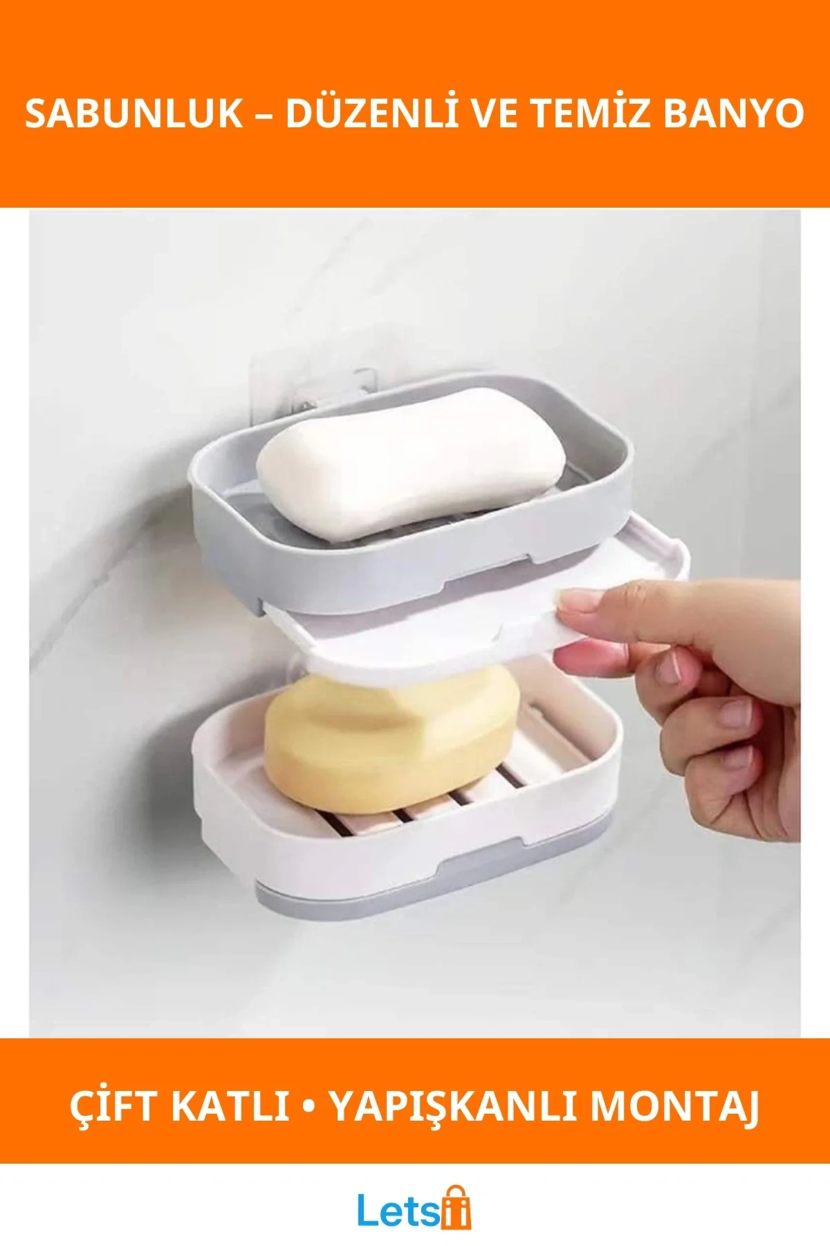 Çift Katlı Drenajlı Pratik Sabunluk Su Geçirmez, Kolay Montajlı