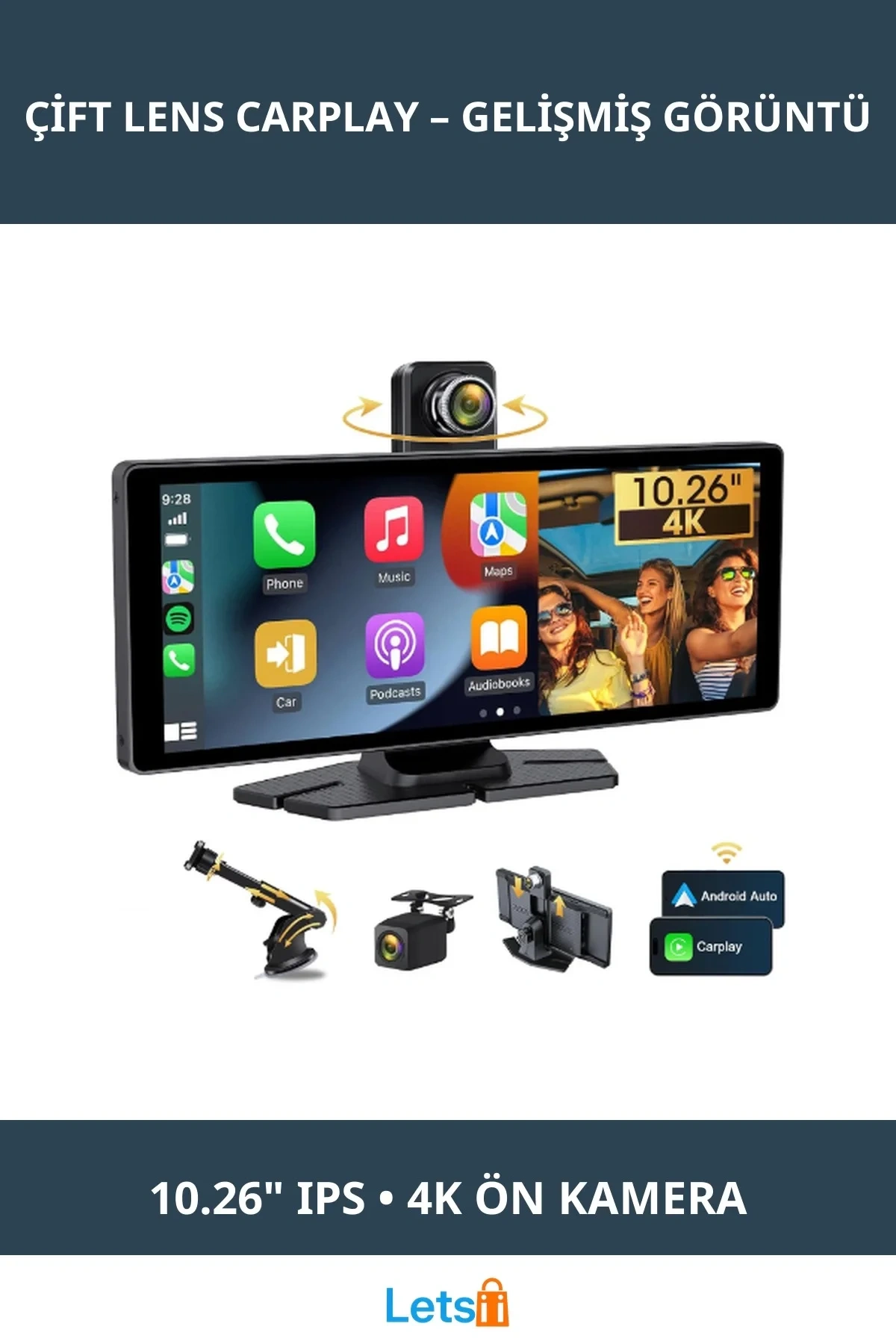 Çift Lens Kameralı Apple Ve Android CarPlay 10.26 İnç IPS Ekran