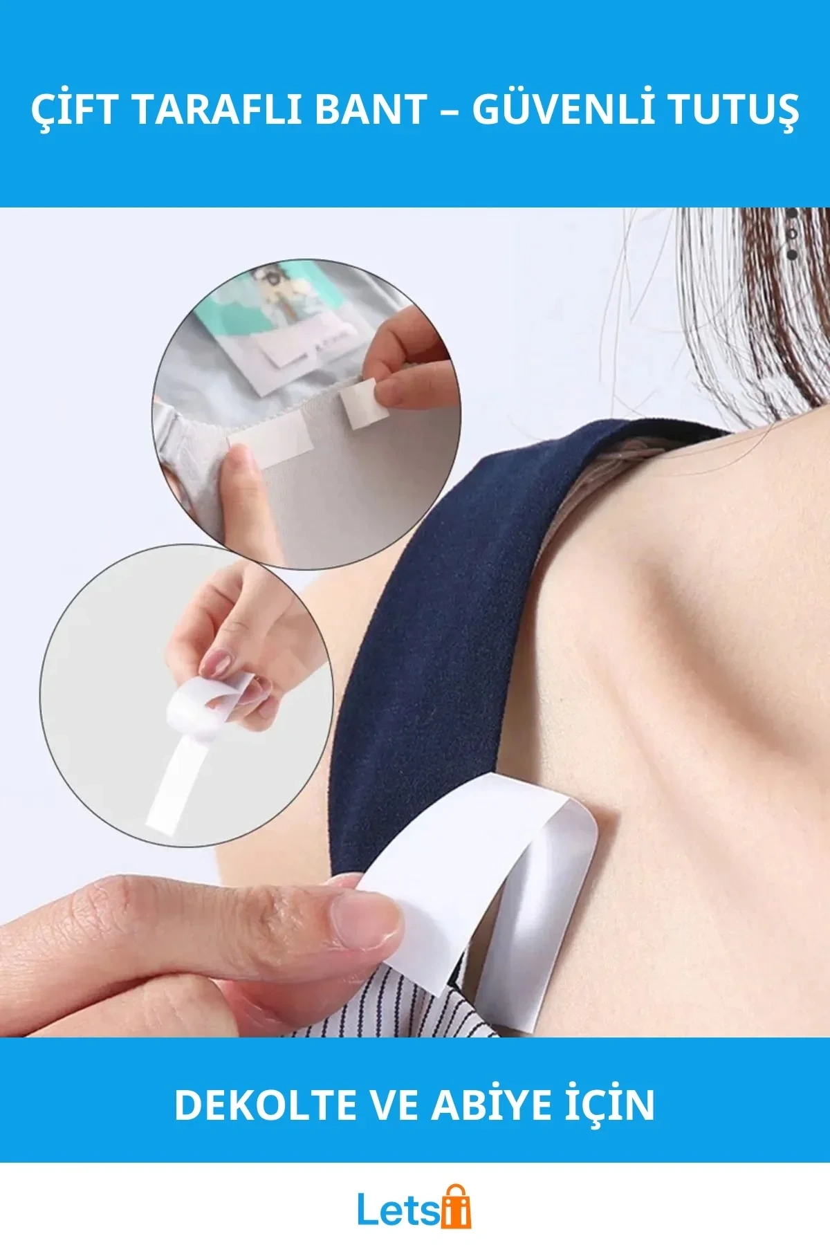 Çift Taraflı Vücut Kıyafet Sabitleme Bantı 36 Adet 8x2.5 cm Şeffaf