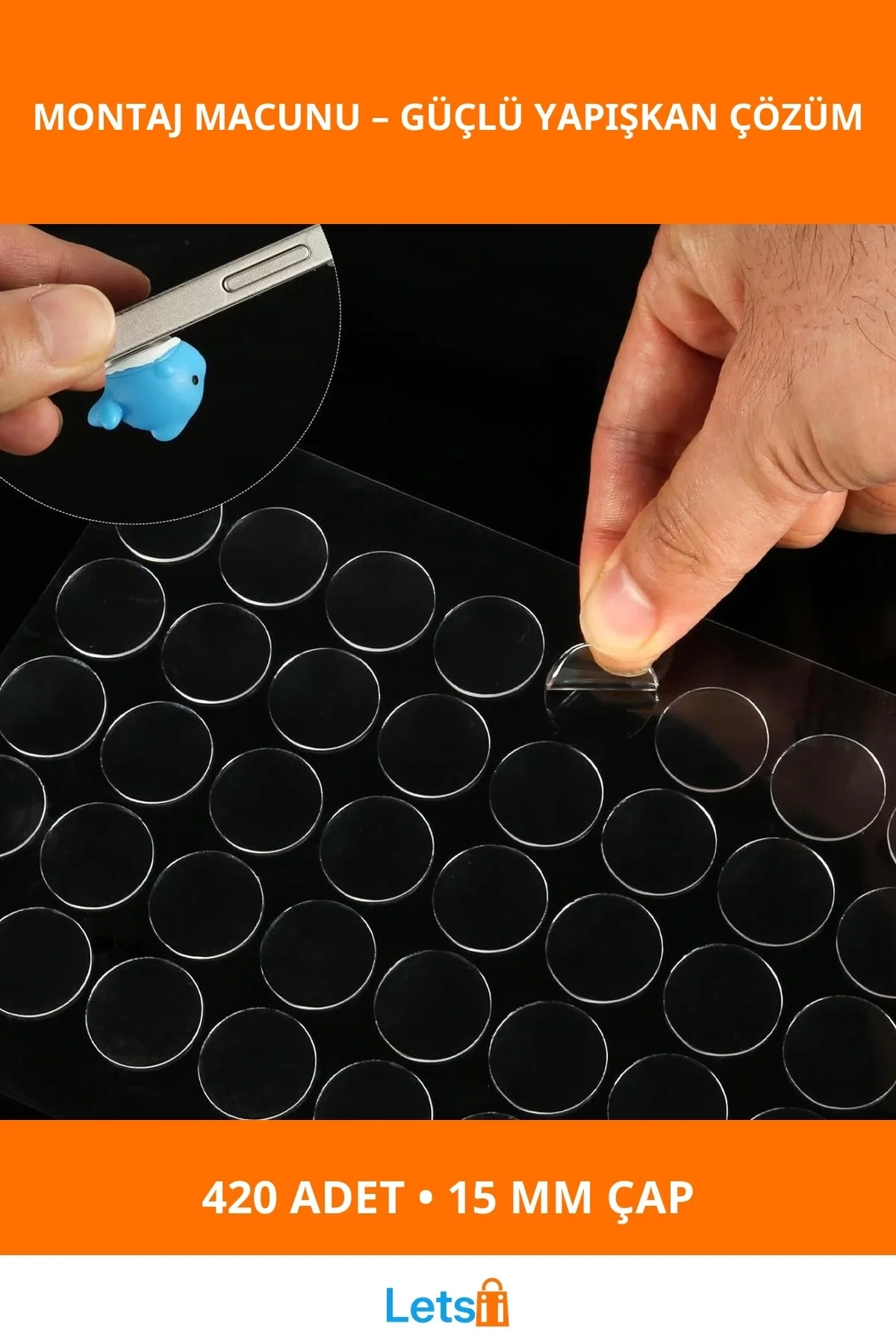 Çift Taraflı Yuvarlak Montaj Macunu 420 Adet 15mm