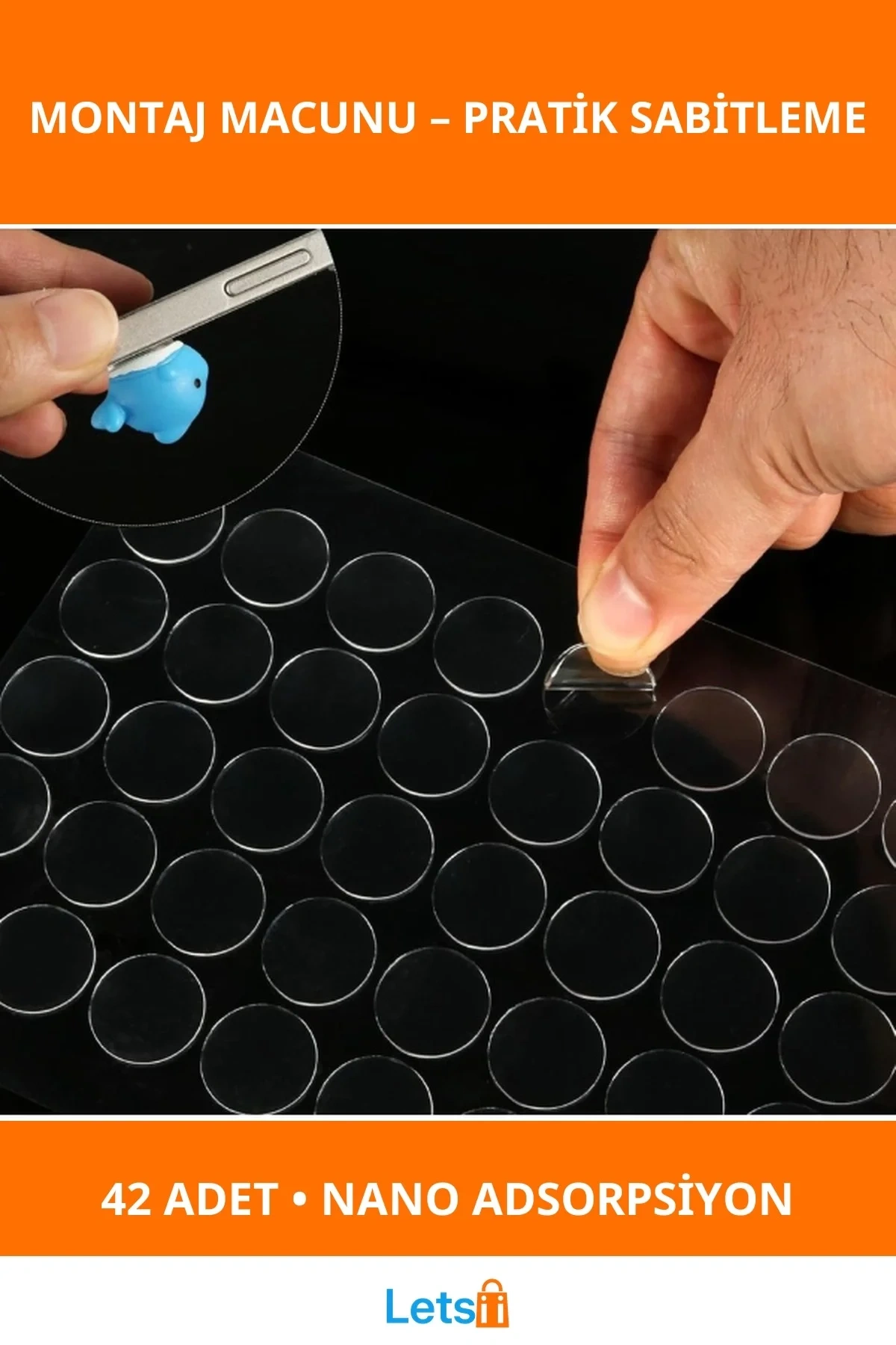 Çift Taraflı Yuvarlak Şeffaf Yapışkan Macun 42 Adet