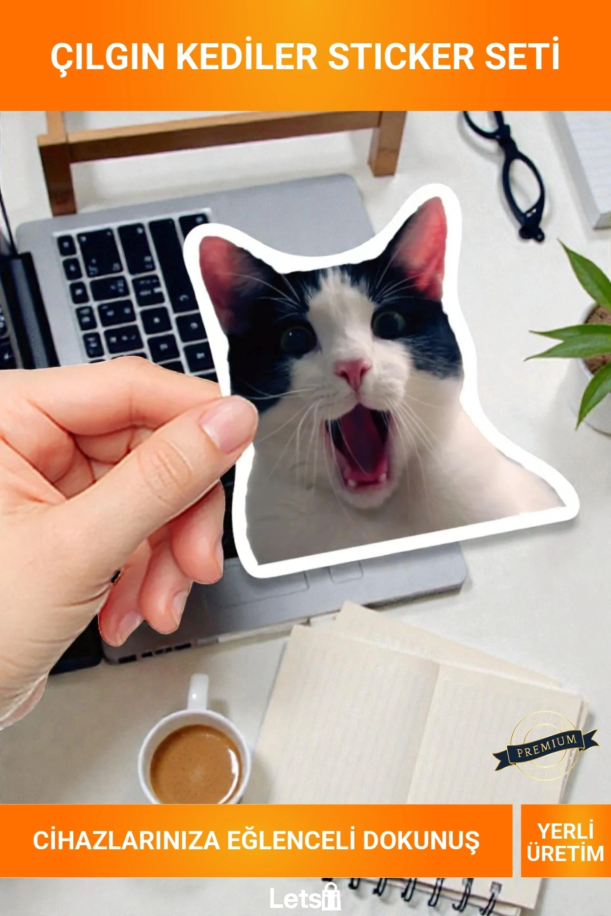 Çılgın Kediler Temalı Yerli Üretim Macbook Notebook Tablet Telefon Sticker Seti