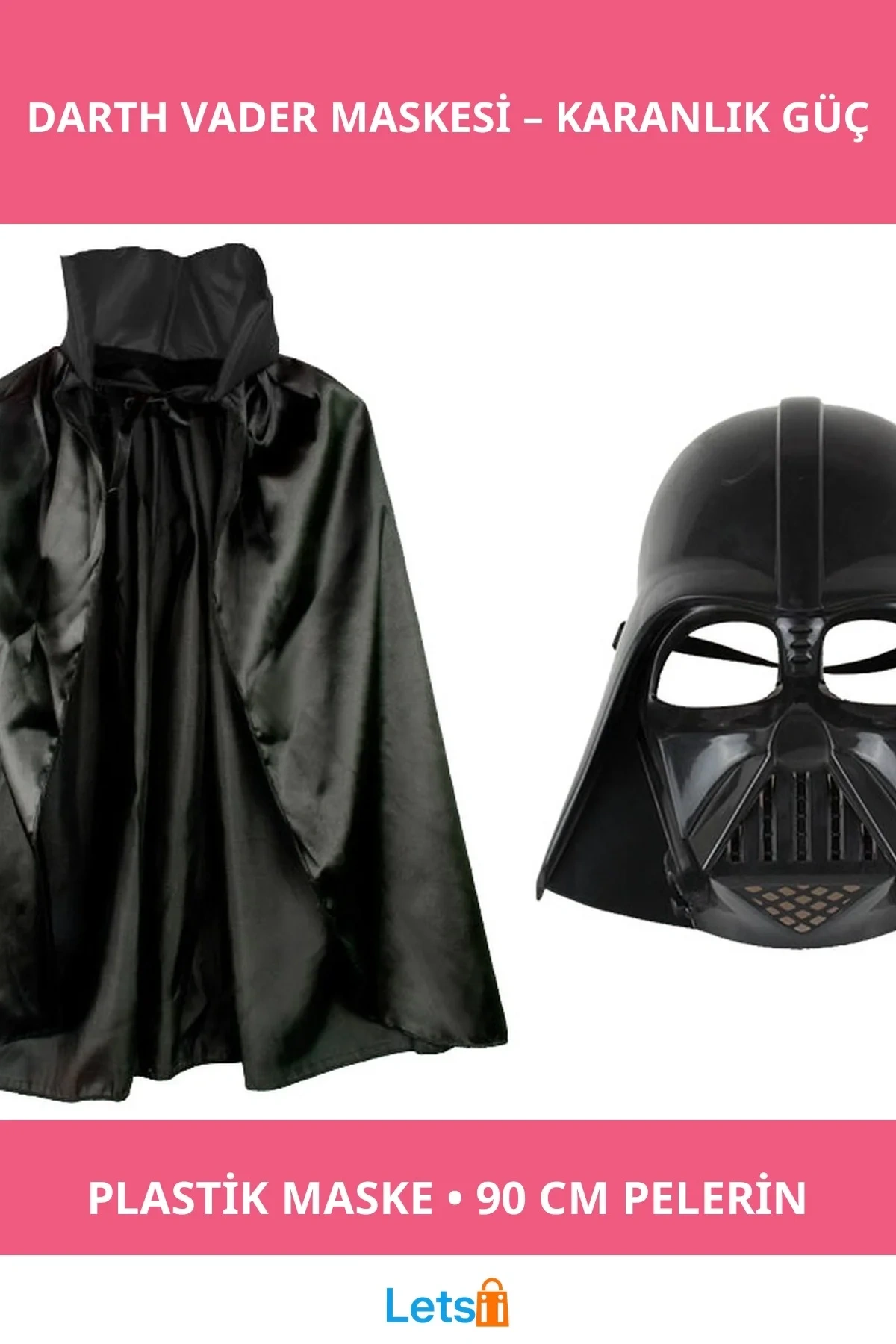 Çocuk Boy Darth Vader Maskesi ve Siyah Pelerin 90 cm