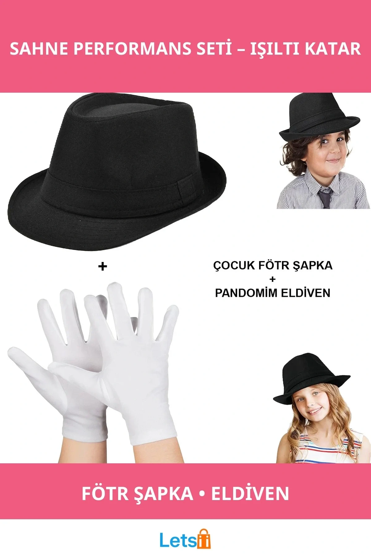 Çocuk Gösteri Fötr Şapka ve Uyumlu Eldiven Performans Seti