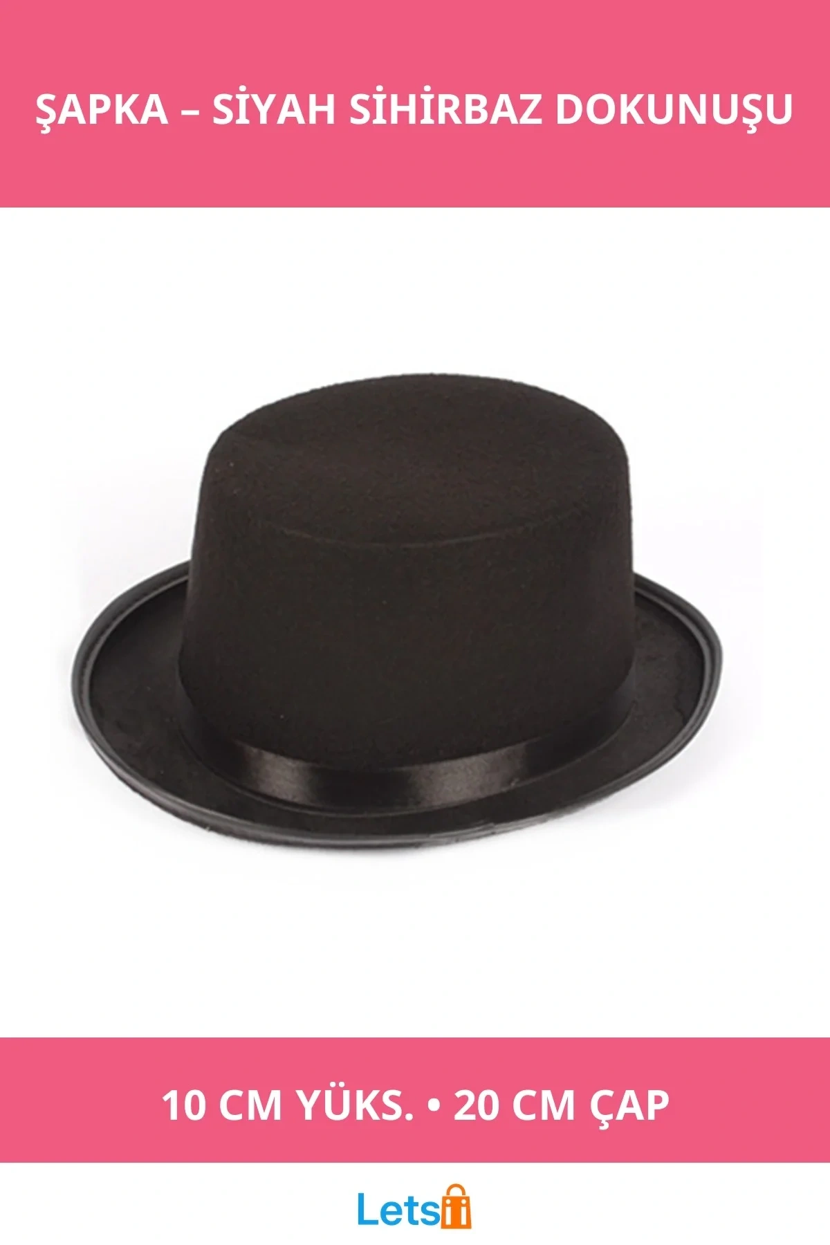 Çocuklar İçin Siyah Renk Sihirbaz Şapkası Keçe Yüksekliği 10 cm