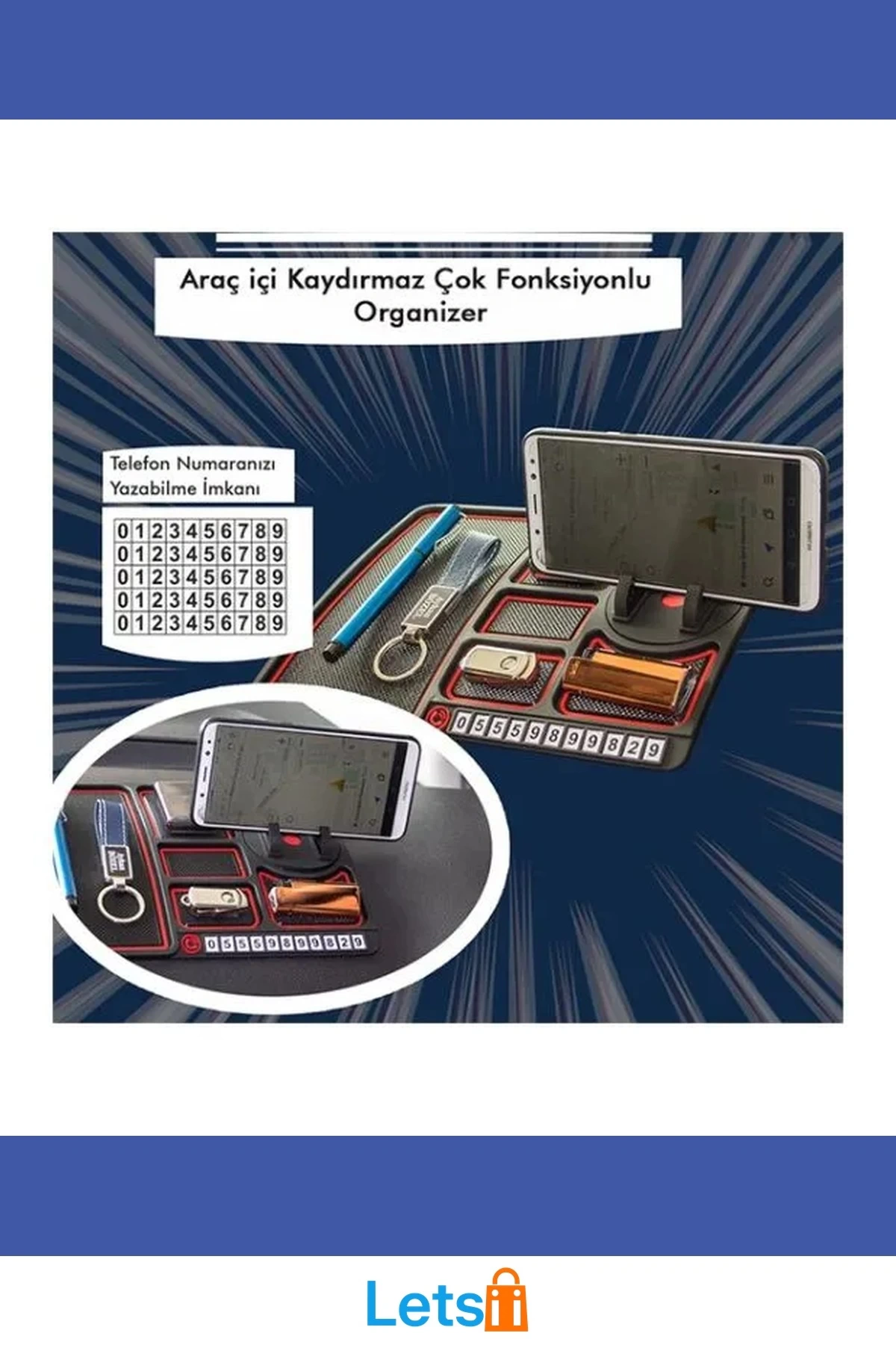 Çok Fonksiyonlu Kaydırmaz Araç İçi Telefon Tutucu 20x25 cm