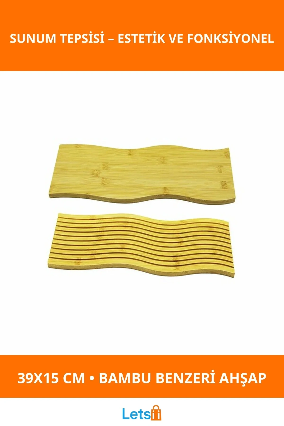 Dalgalı Çift Taraflı Ahşap Sunum Tepsisi 39x15 cm