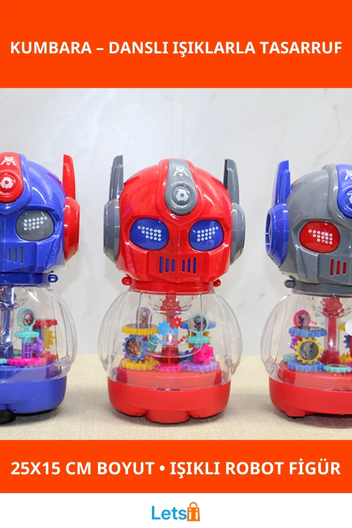 Dans Eden Işıklı Robot Kumbara 25x15 cm Eğlenceli ve Dekoratif