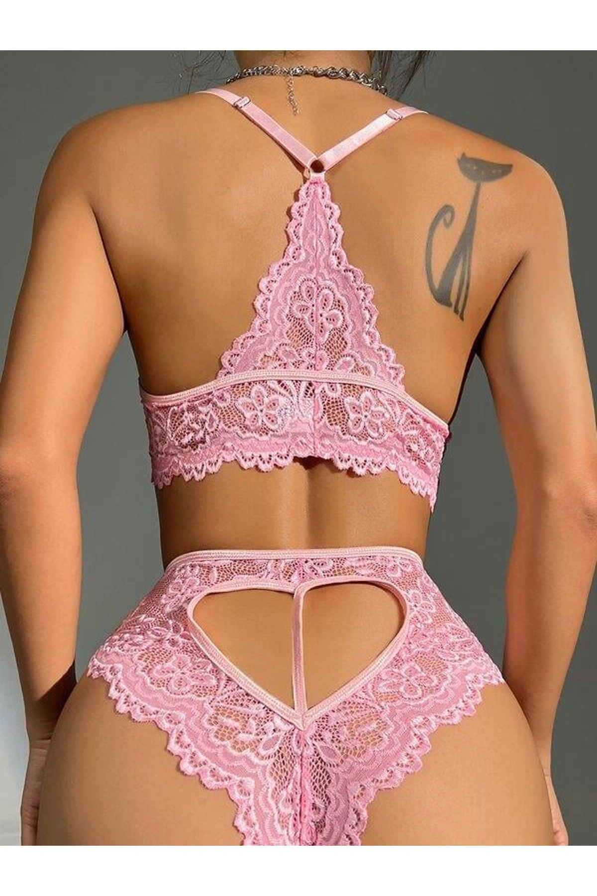 Dantelli Fantezi Bralet Sütyen Takımı Pembe Renk