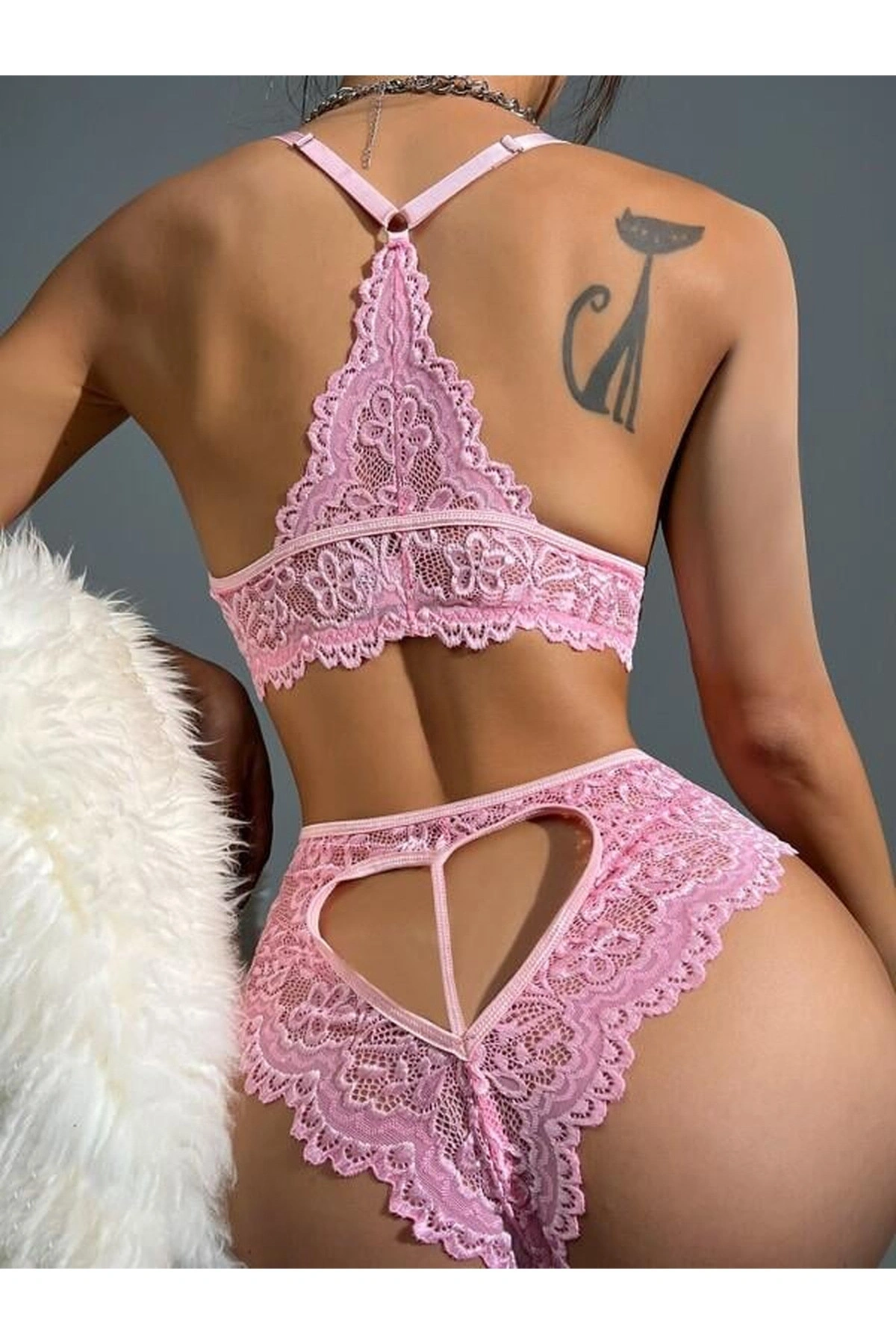 Dantelli Fantezi Bralet Sütyen Takımı Pembe Renk