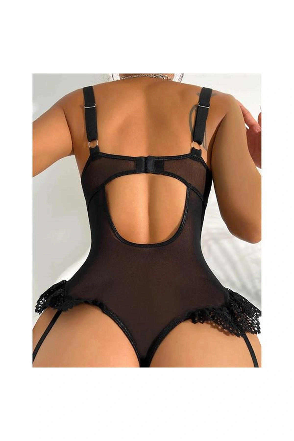 Dantelli Romantik Fantezi Jartiyer Takımı Siyah Renk