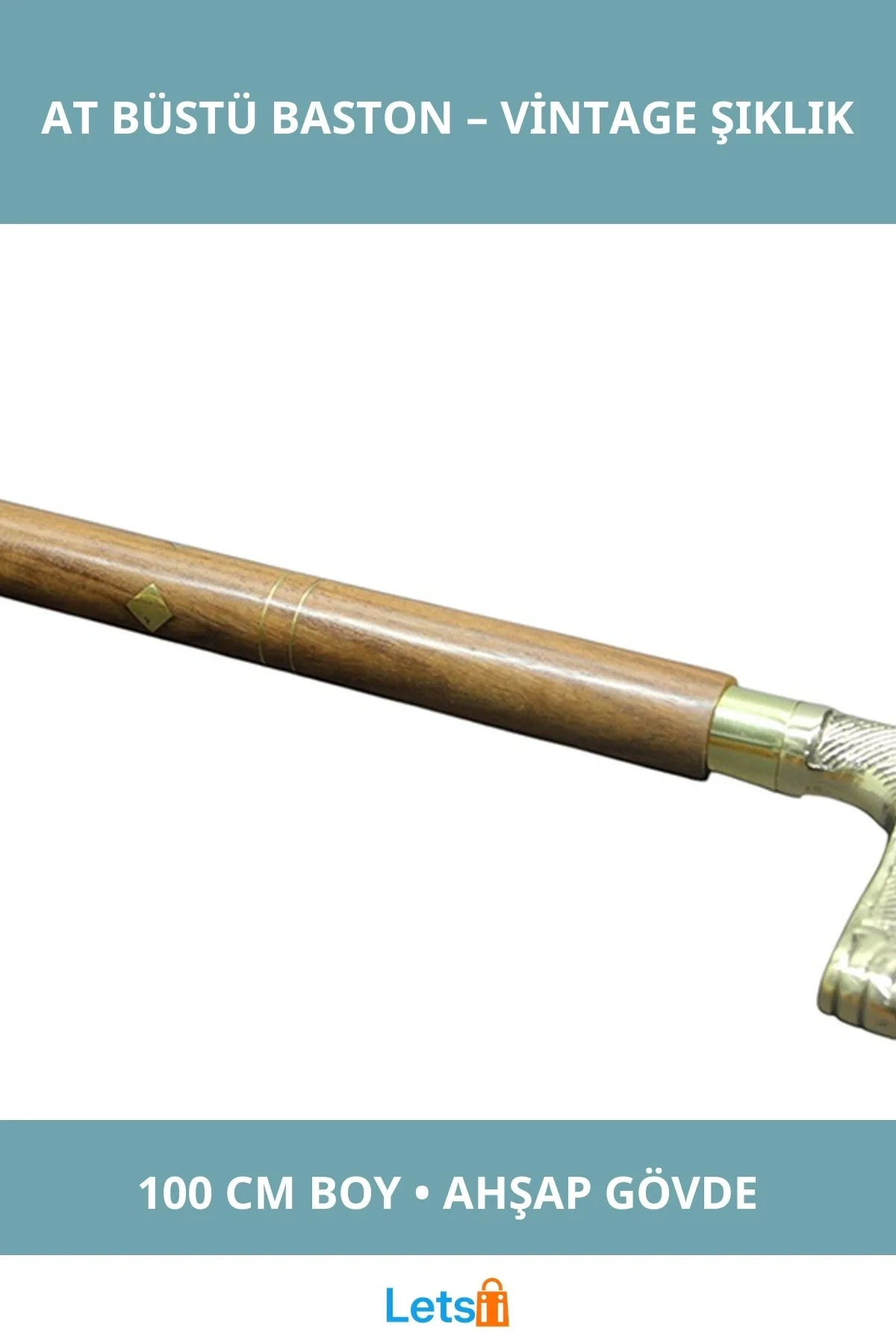 Dayanıklı Ahşap Pirinç At Büstü Baston 100 cm