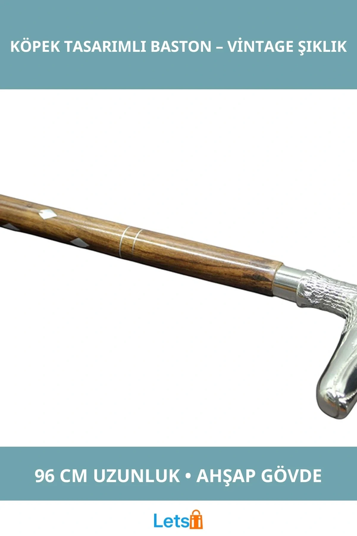 Dayanıklı Ahşap Pirinç Köpek Figürlü Tasarım Baston 96 cm