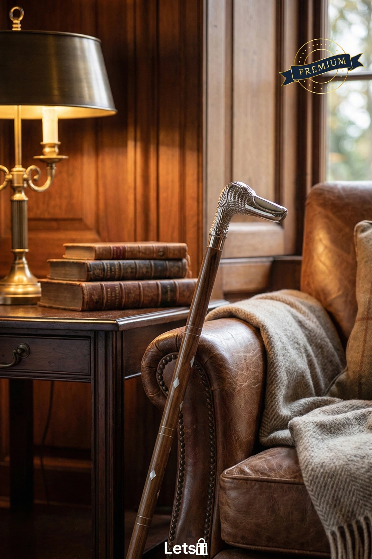 Dayanıklı Ahşap Pirinç Köpek Figürlü Tasarım Baston 96 cm