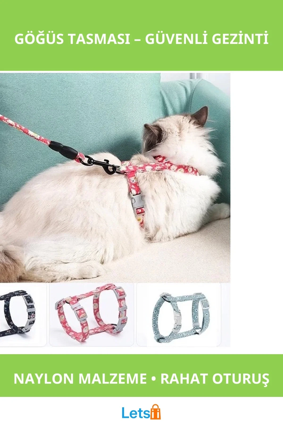 Dayanıklı Ayarlanabilir Kedi Gezdirme Göğüs Tasması