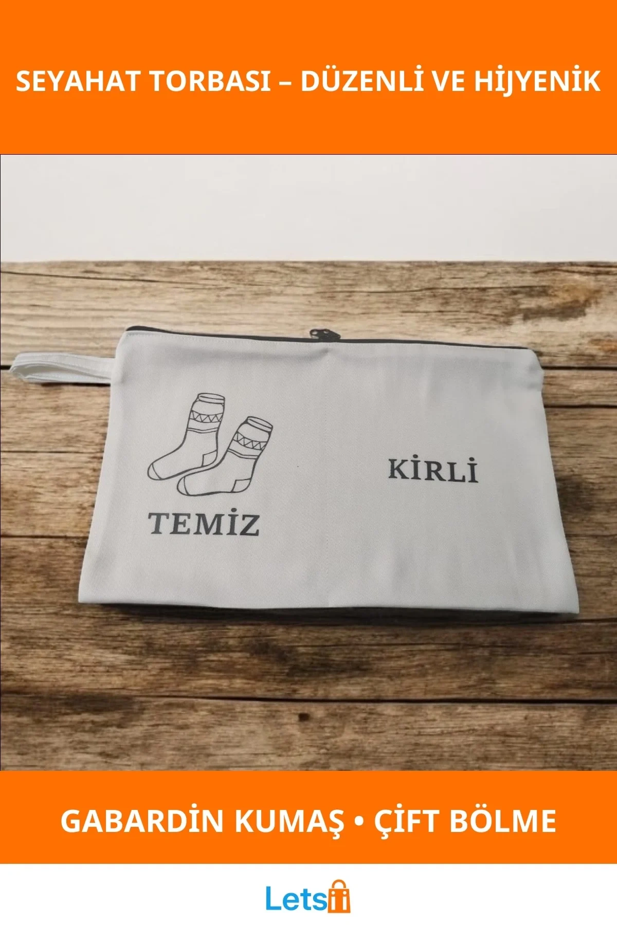 Dayanıklı Gabardin Çift Bölmeli Baskılı Seyahat Kirli Temiz Torbası 40x25 cm