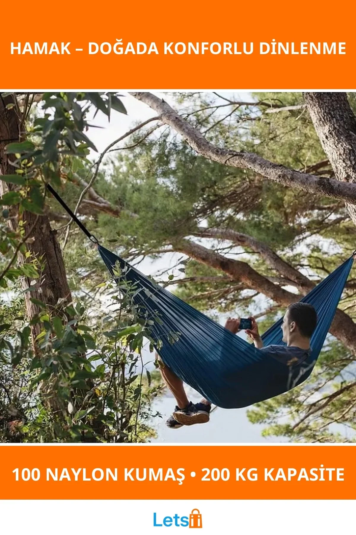 Dayanıklı Hafif Nylon Outdoor Hamak 275x140 cm 200 kg Taşıma Kapasiteli