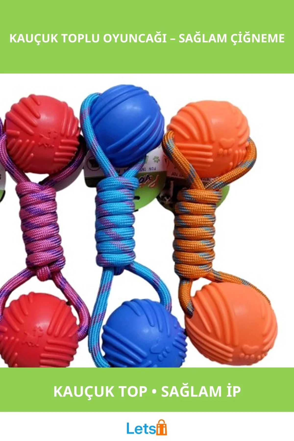 Dayanıklı Kauçuk Toplu Eğlenceli Köpek Oyuncağı Çiğneme ve Fırlatma İçi İp