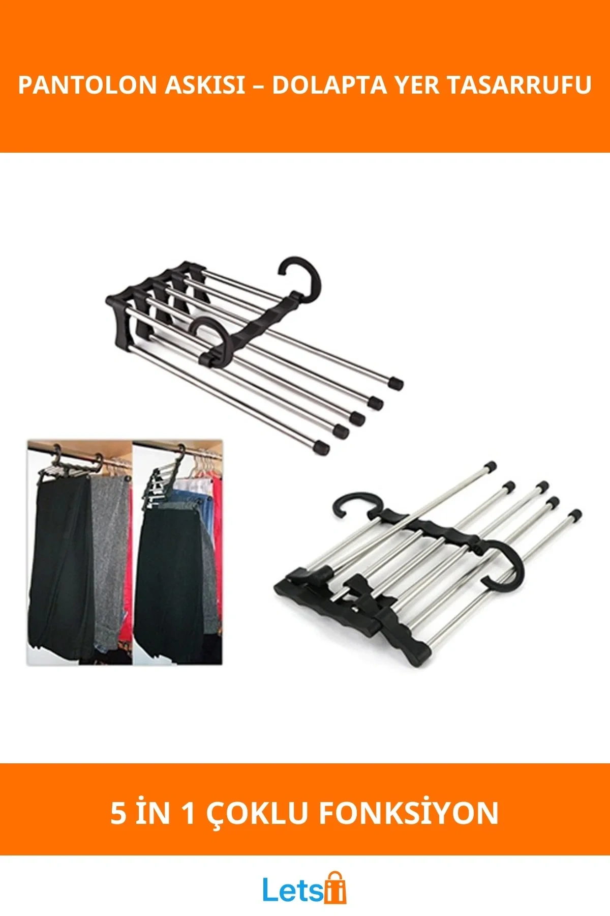 Dayanıklı Krom Pantolon Askısı 5 İn 1 Alan Tasarrufu ve Düz Kullanım Özellikli