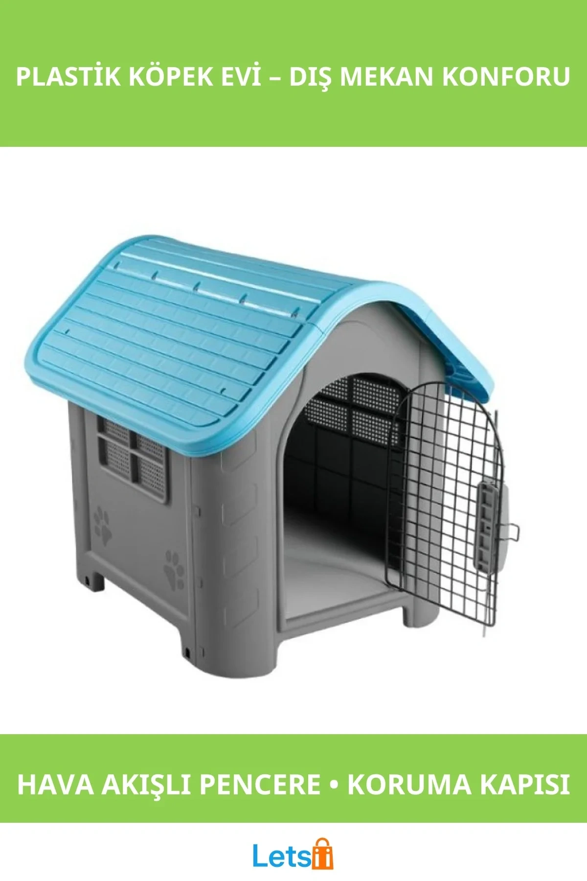 Dayanıklı Mavi Gri Plastik Köpek Evi Dış Mekan Barınak