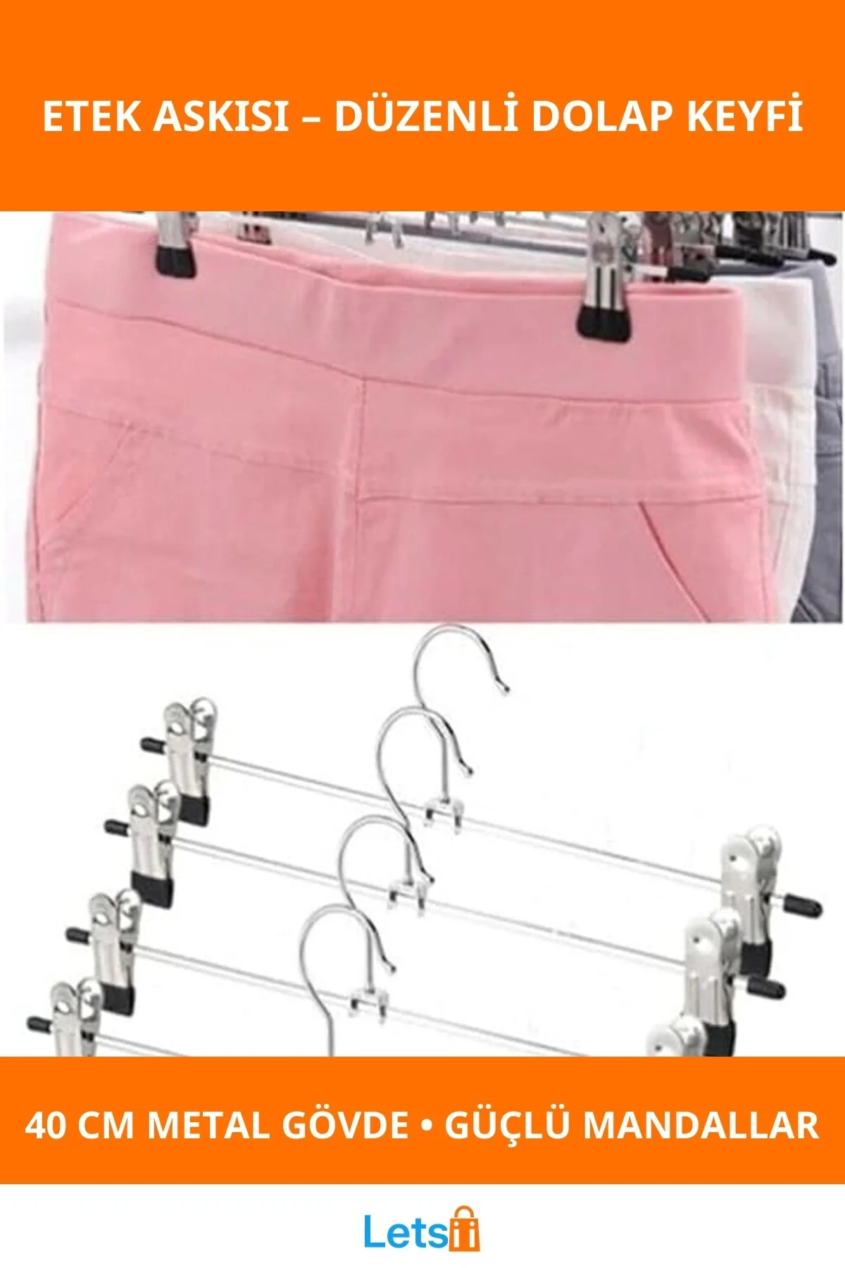 Dayanıklı Metal Mandallı Etek Askısı 40 cm Paslanmaz