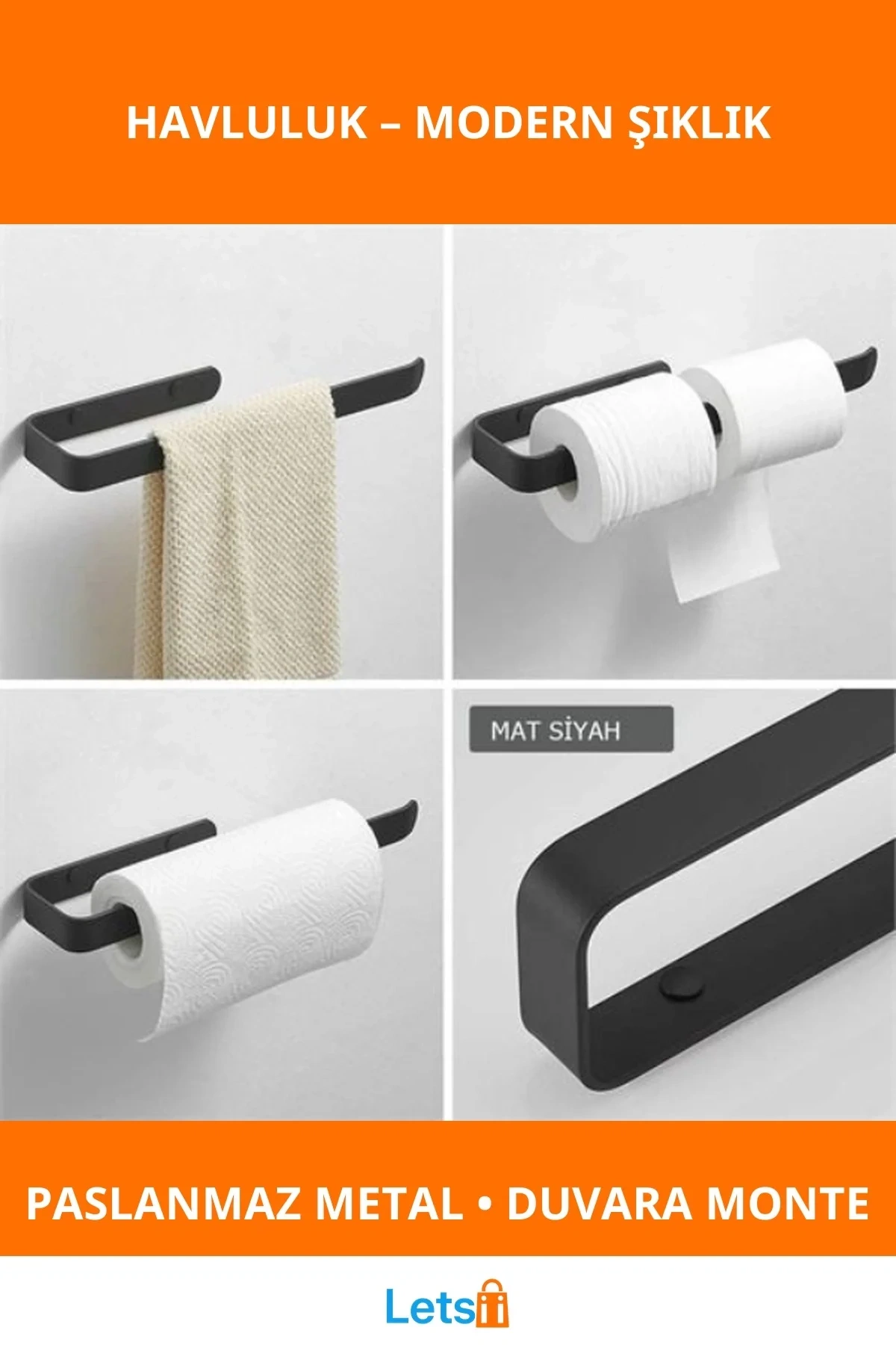 Dayanıklı Paslanmaz Metal Mat Siyah Havluluk