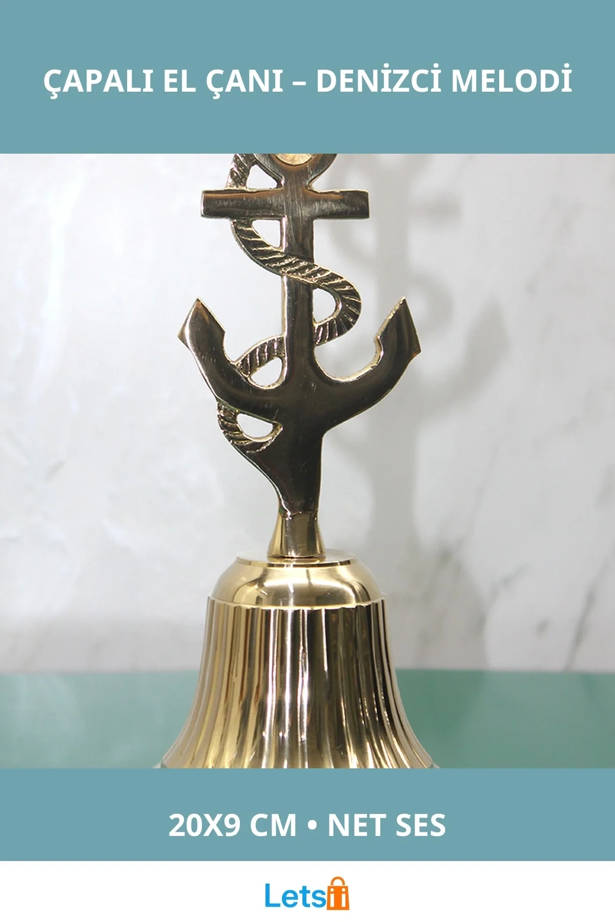 Dayanıklı Pirinç Çapalı El Çanı 20x9 cm