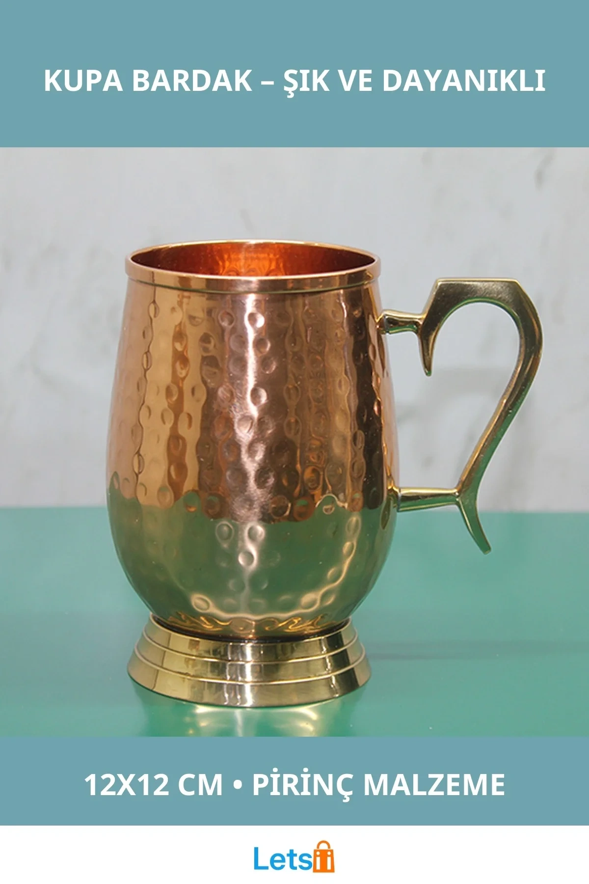 Dayanıklı Pirinç Kupa Bardak 12x12 cm Vintage Tasarım