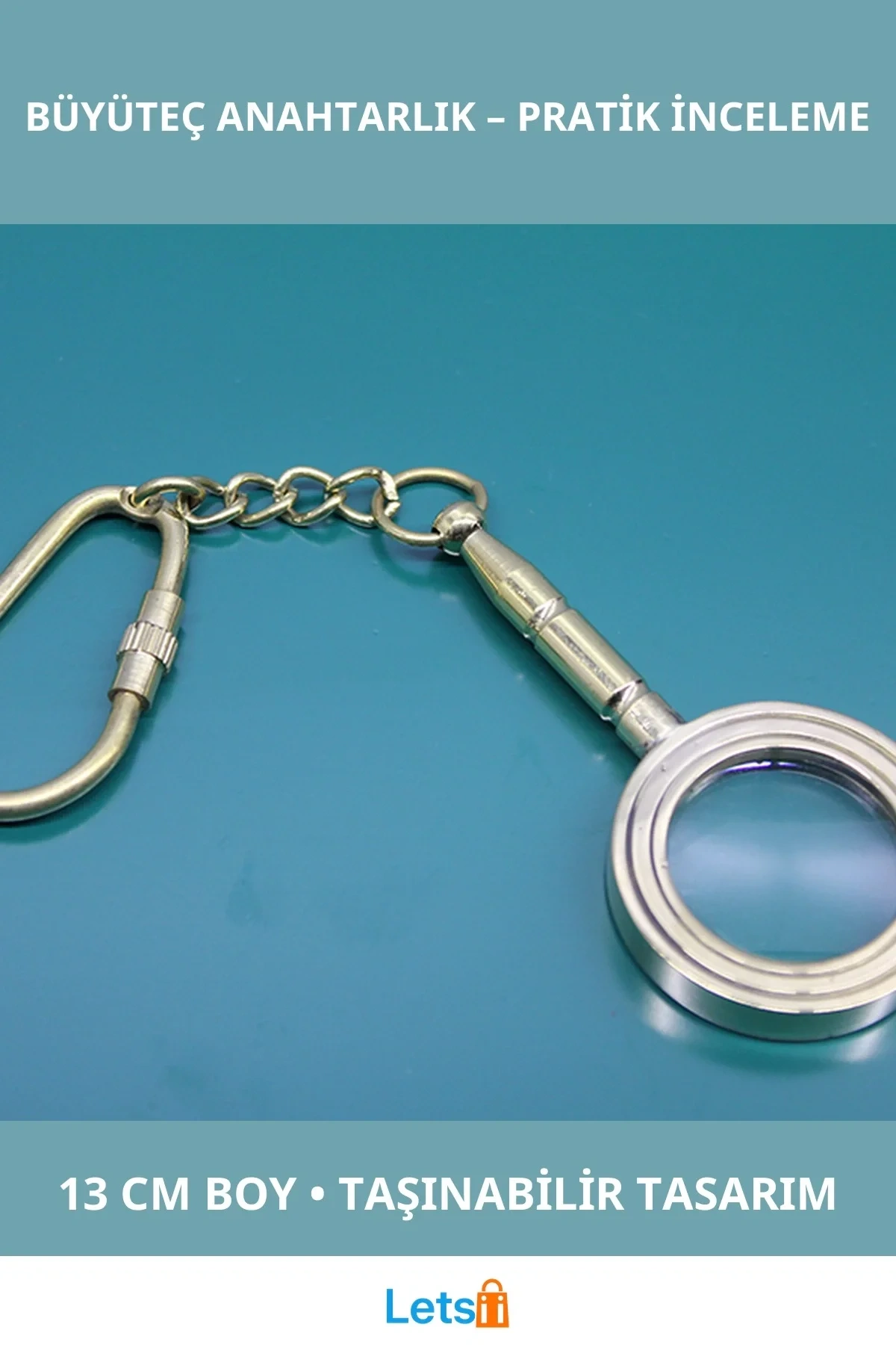 Dayanıklı Pirinç Vintage Büyüteç Anahtarlık 13 cm