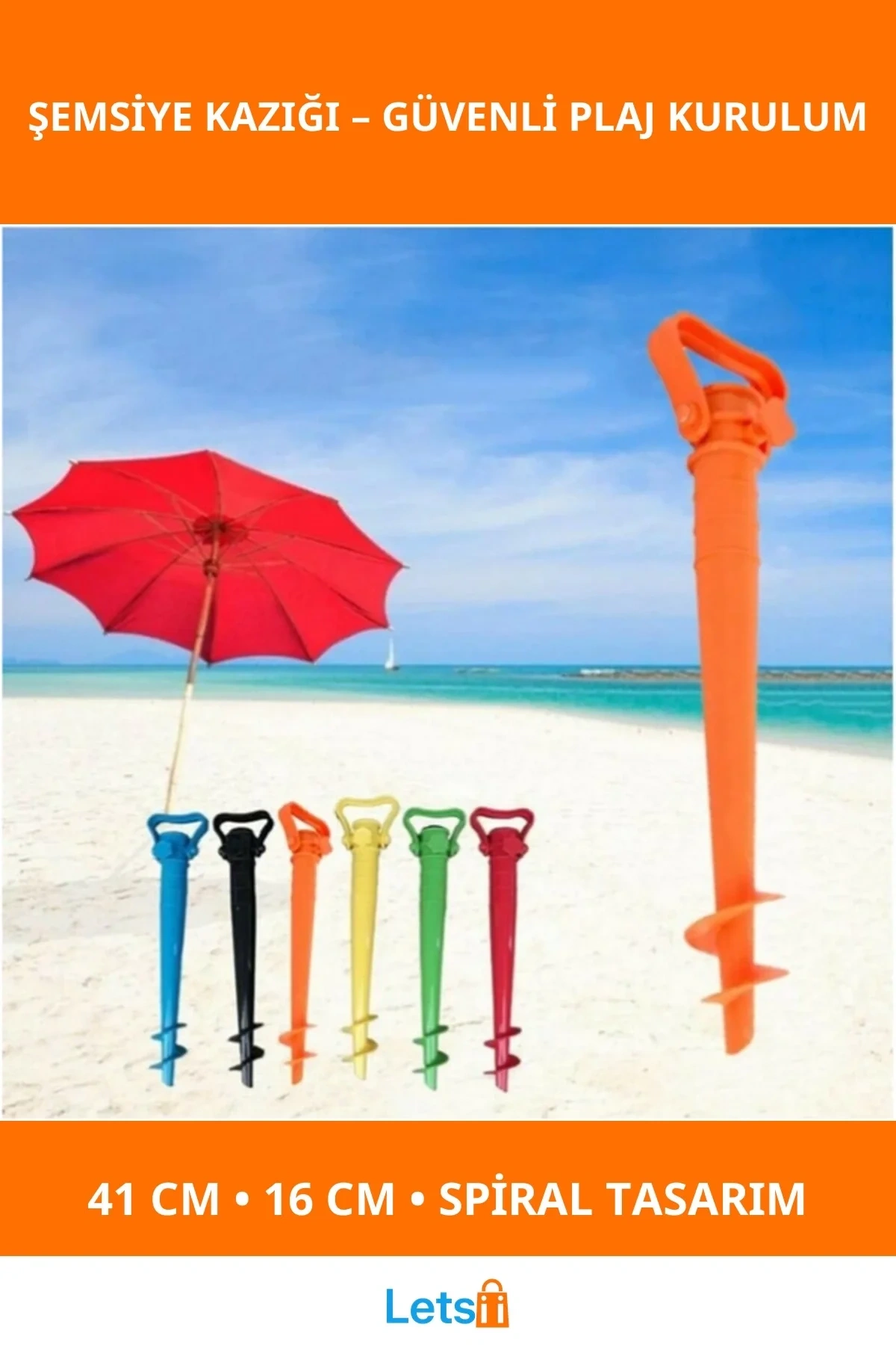 Dayanıklı Plastik Şemsiye Sabitleme Kazığı 41 cm Spiral Tasarım
