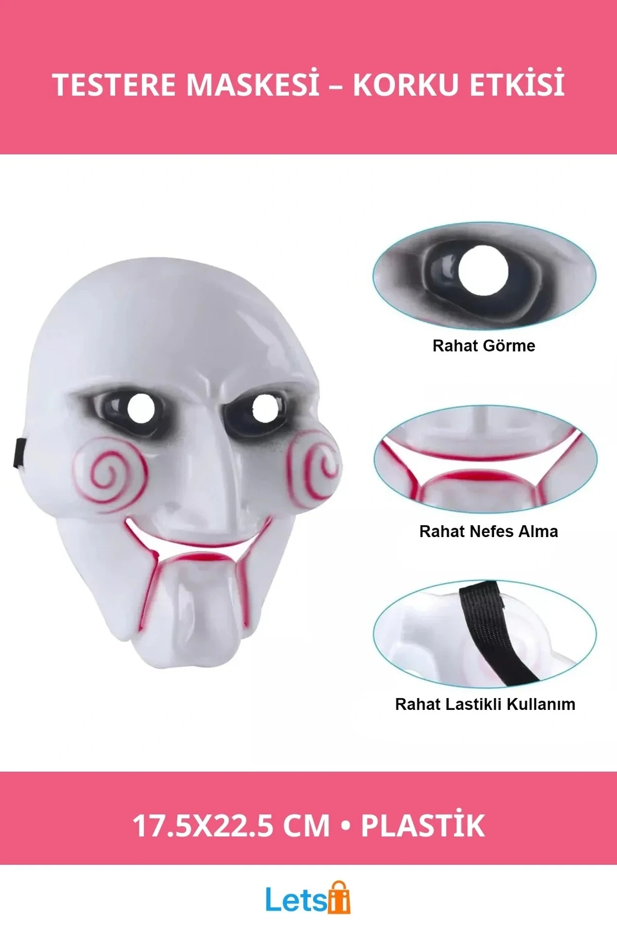 Dayanıklı Plastik Testere Saw Maskesi 17.5 x 22.5 cm Cadılar Bayramı Kostüm Aksesuarı