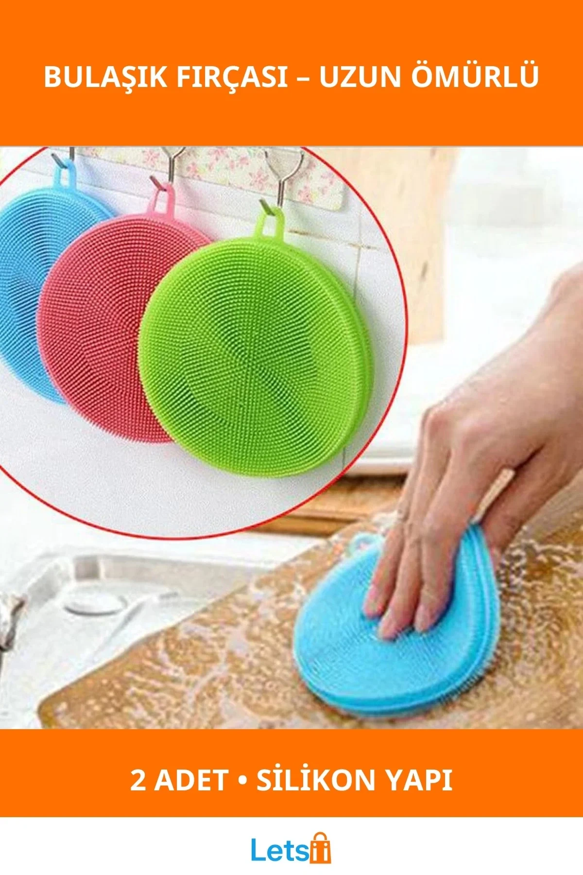 Dayanıklı Silikon Bulaşık Yıkama Fırçası 2 Adet Renkli