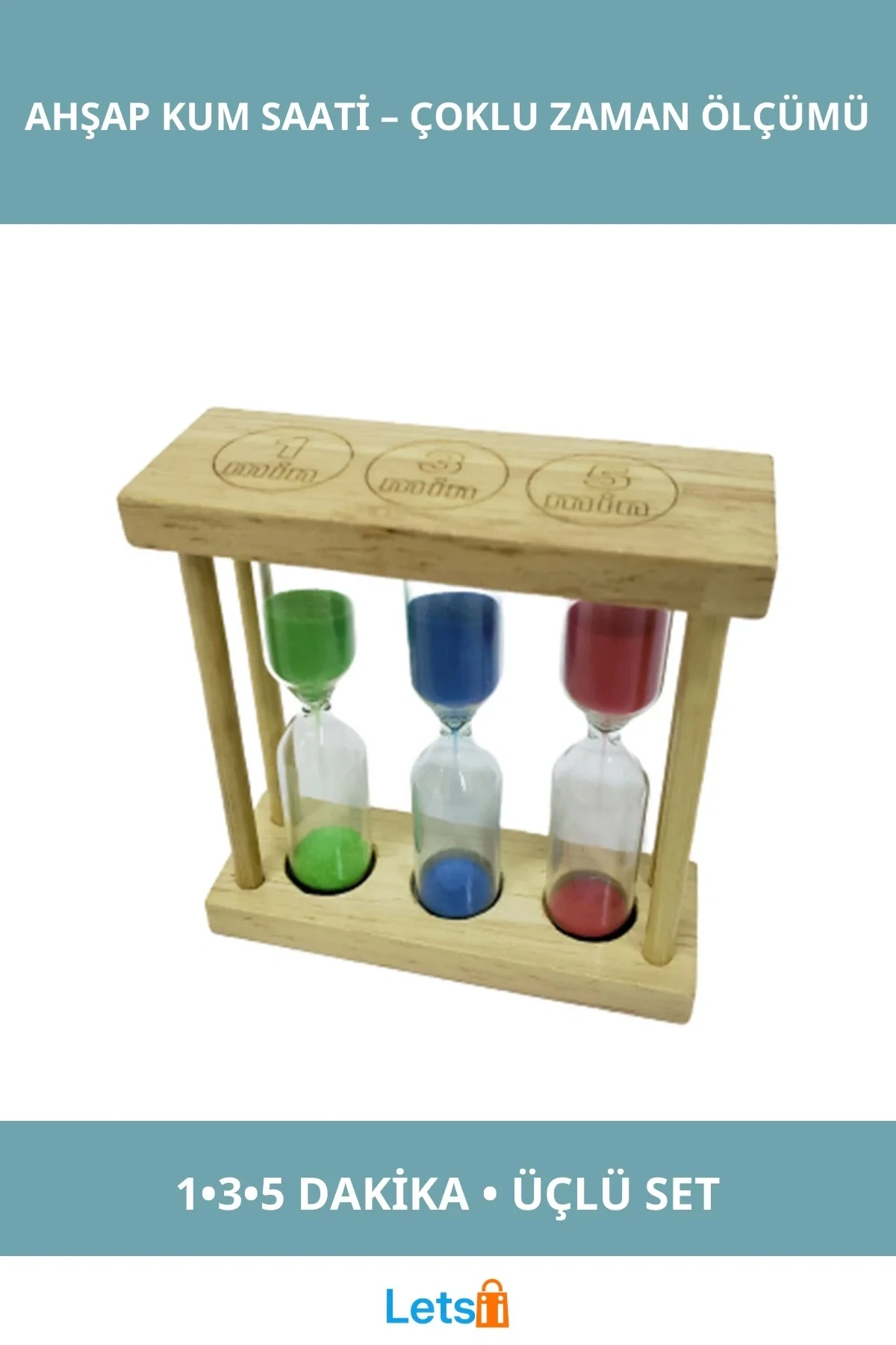 Dekoratif 3lü Ahşap Kum Saati 1 3 5 Dakikalık Renkli
