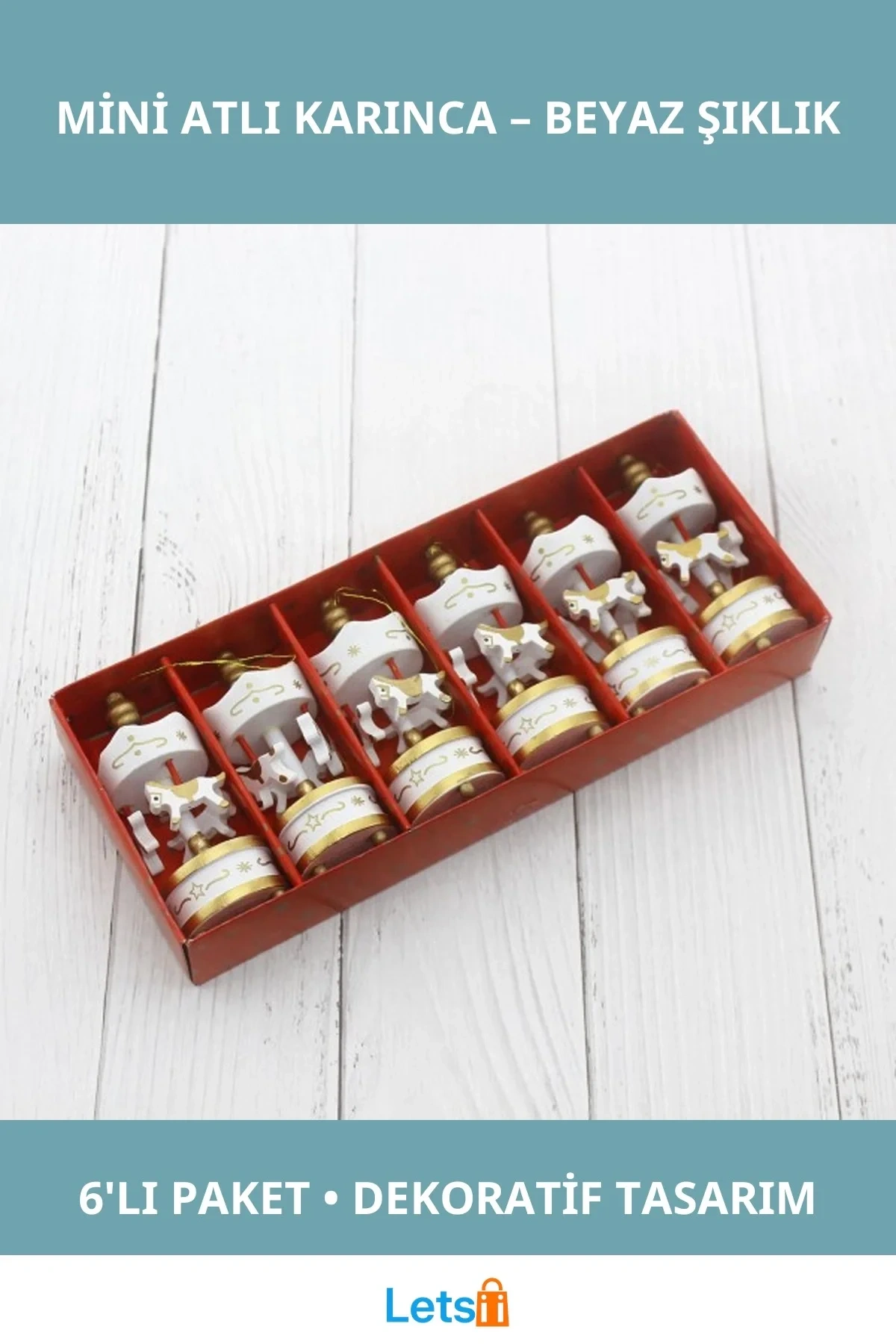 Dekoratif Beyaz Mini Atlı Karınca 6lı Şık Hediye