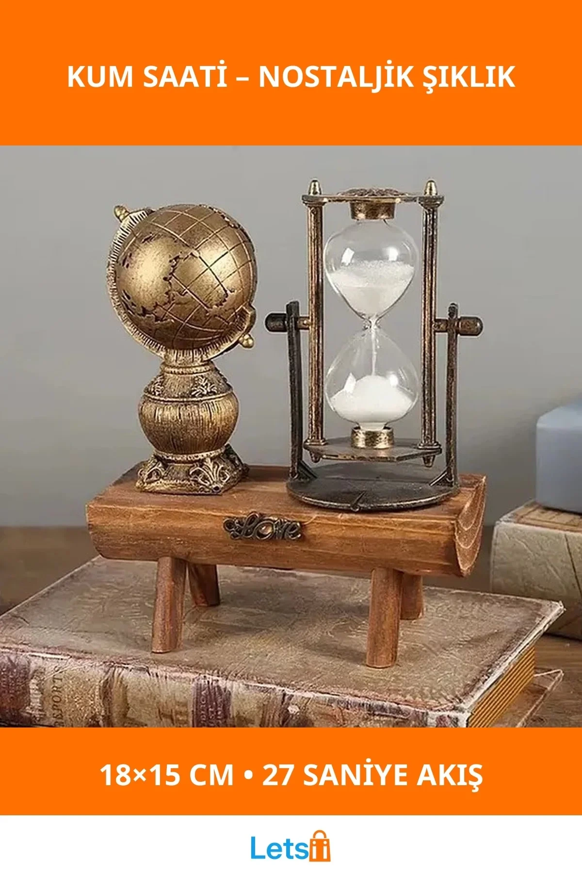 Dekoratif Dünya Figürlü Antik Kum Saati 18x15 cm